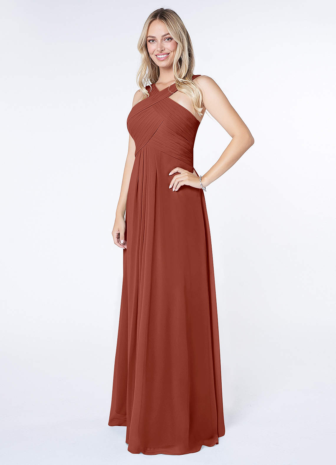 Kaleigh A-Line Halter Chiffon Bridesmaid Dress in Auburn