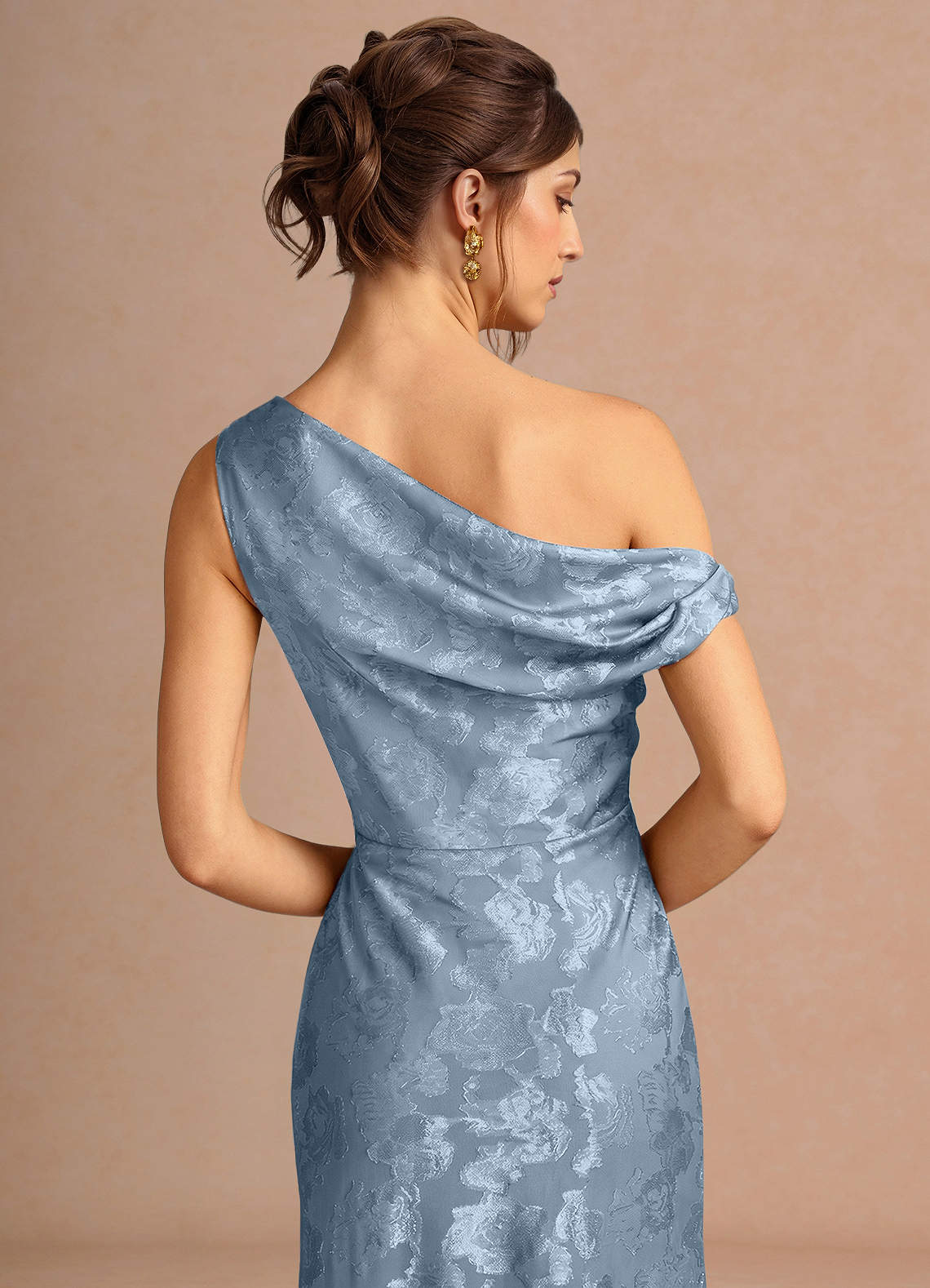 Kismet Mermaid One-Shoulder Fil Coupé Wedding Guest Dress in Dusty Blue