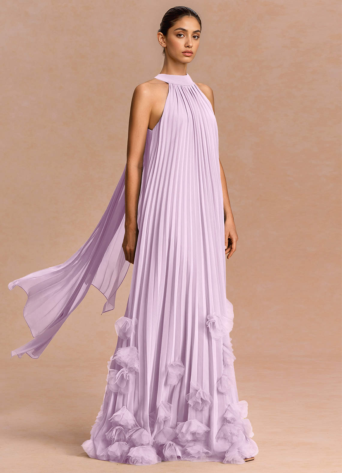 Lucette A-Line Halter Chiffon Evening Dress in Frosted Lilac