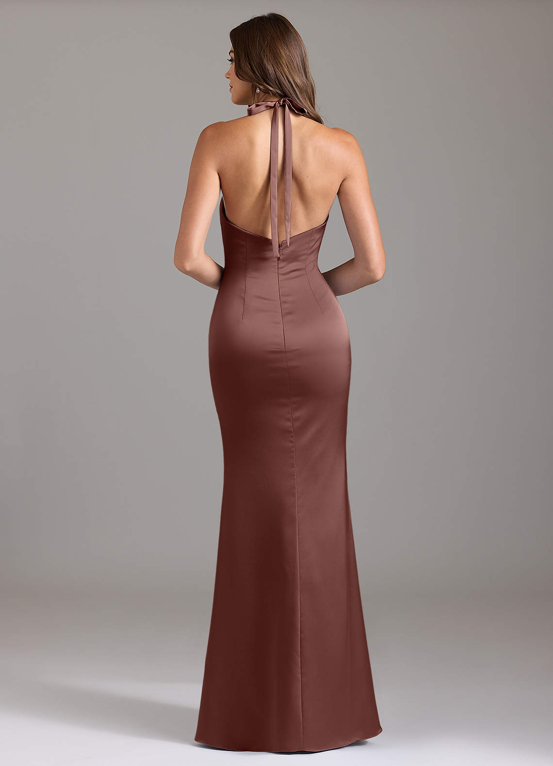 Valerie Mermaid V-Neck Stretch Satin Bridesmaid Dress in Espresso