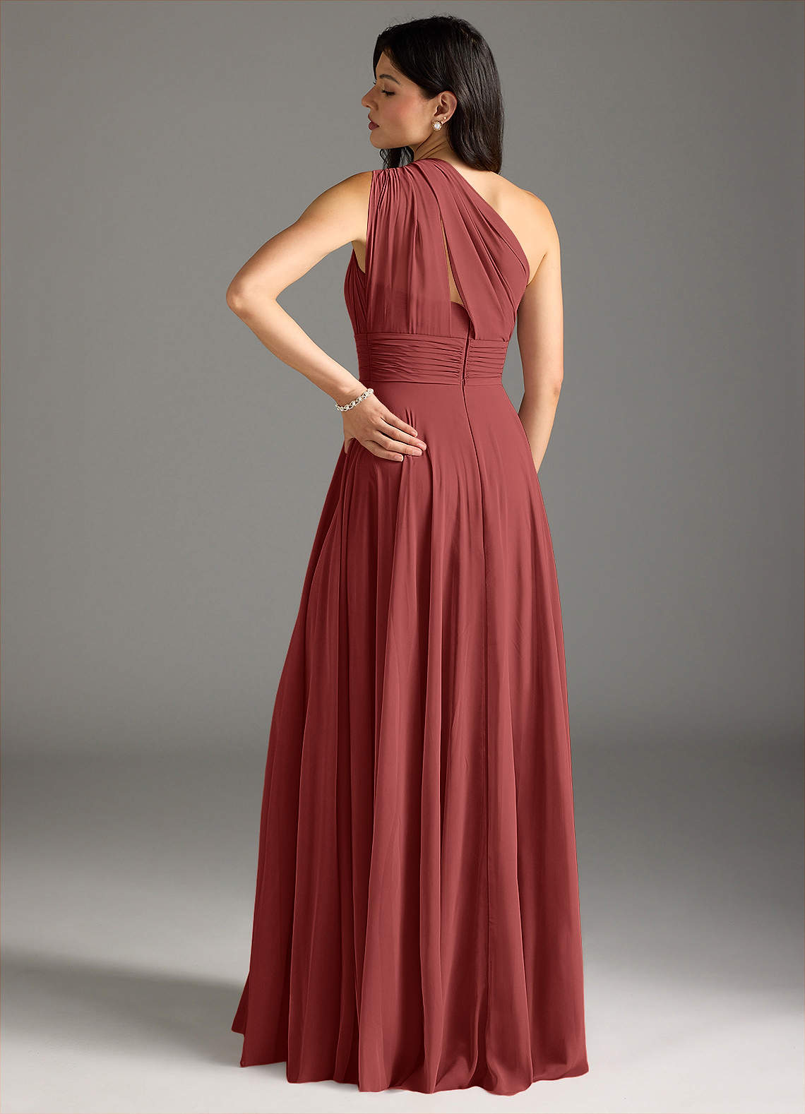 Charlize A-Line One-Shoulder Chiffon Bridesmaid Dress in Terracotta