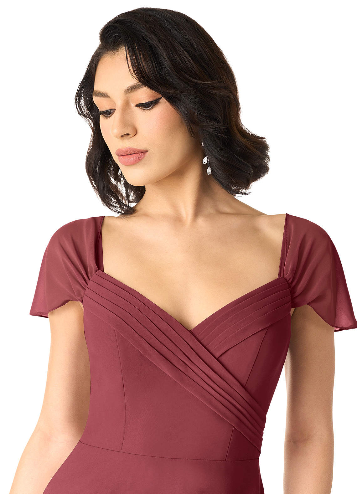 Tancie A-Line Off-the-Shoulder Chiffon Bridesmaid Dress in Merlot