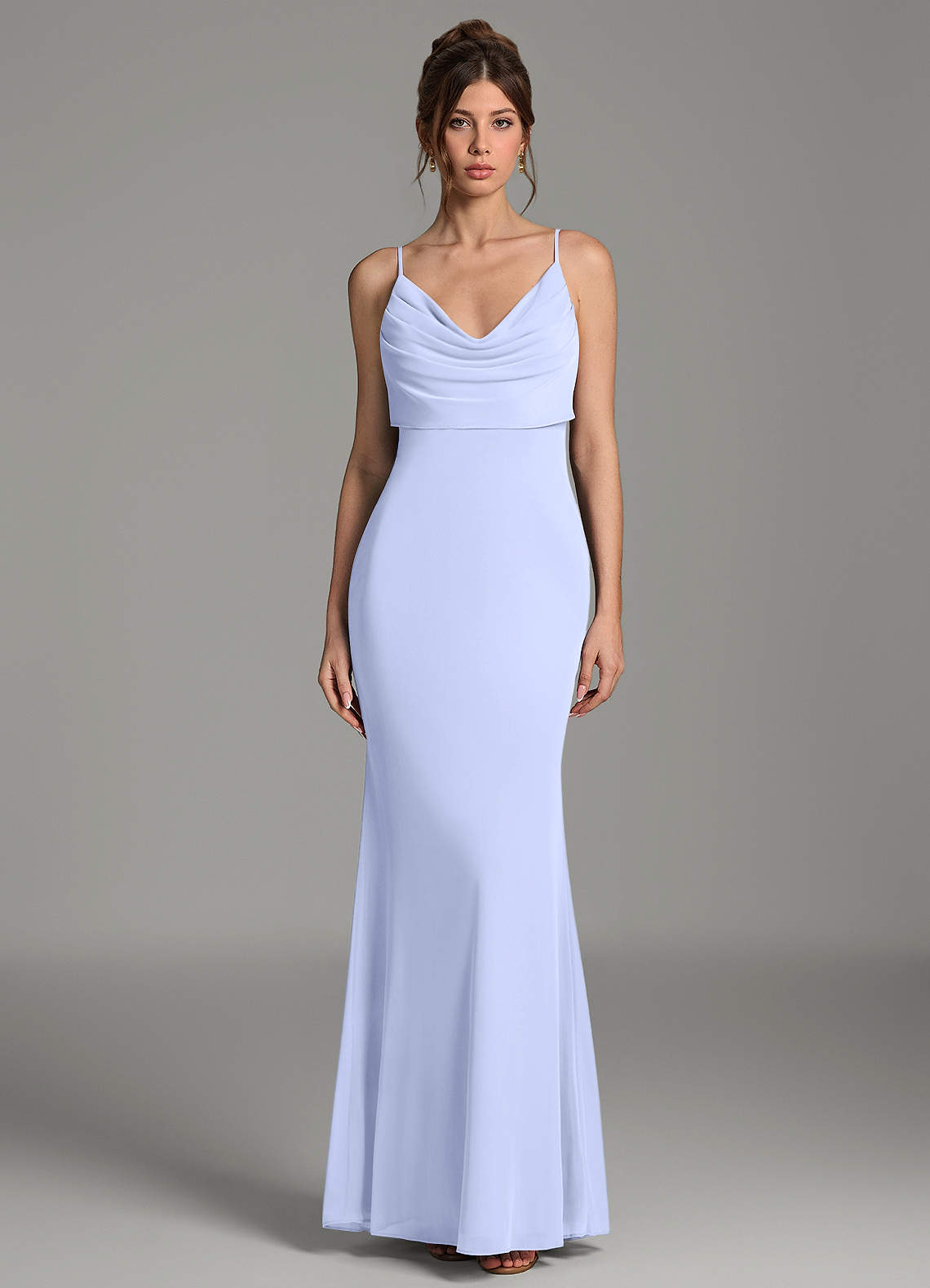 Zari Mermaid Cowl-Neck Mesh Bridesmaid Dress in Lavender