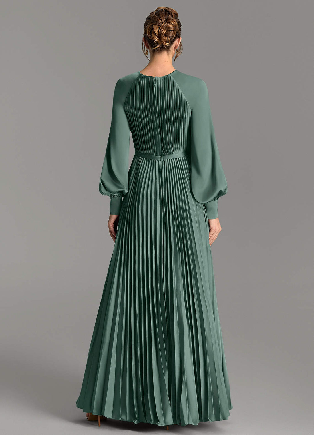 Grayson A-Line Scoop-Neck Stretch Satin Bridesmaid Dress in Sea Moss