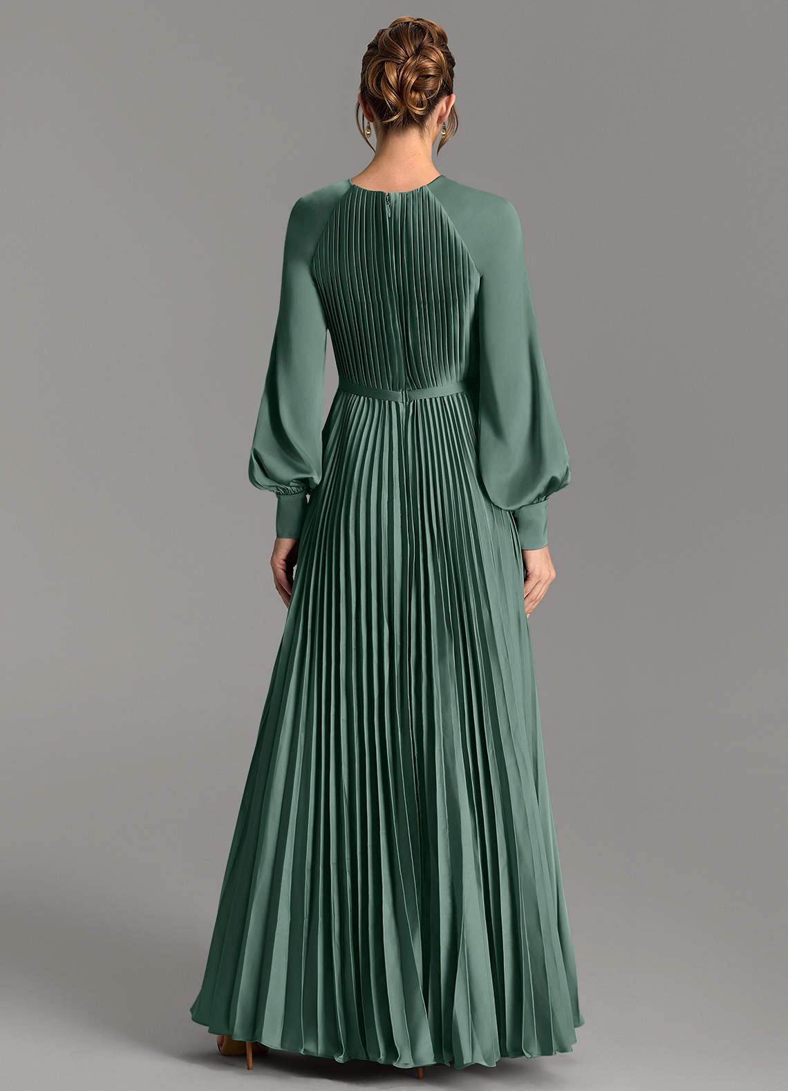 Grayson A-Line Scoop-Neck Stretch Satin Bridesmaid Dress in Sea Moss