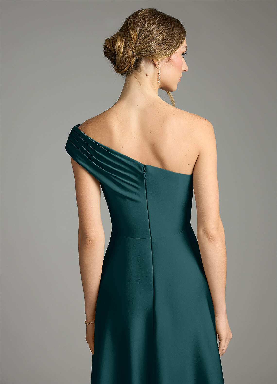 Melanie A-Line One-Shoulder Stretch Satin Bridesmaid Dress in Pine