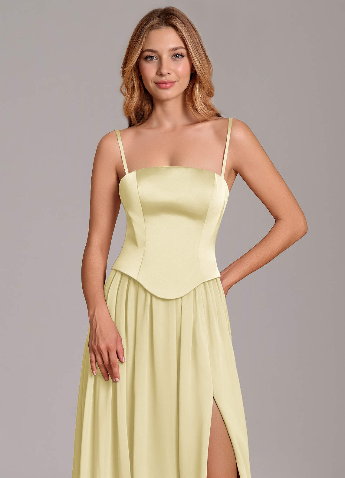 Cadence A-Line Strapless Chiffon and Stretch Satin Bridesmaid Dress in Lemon Sorbet