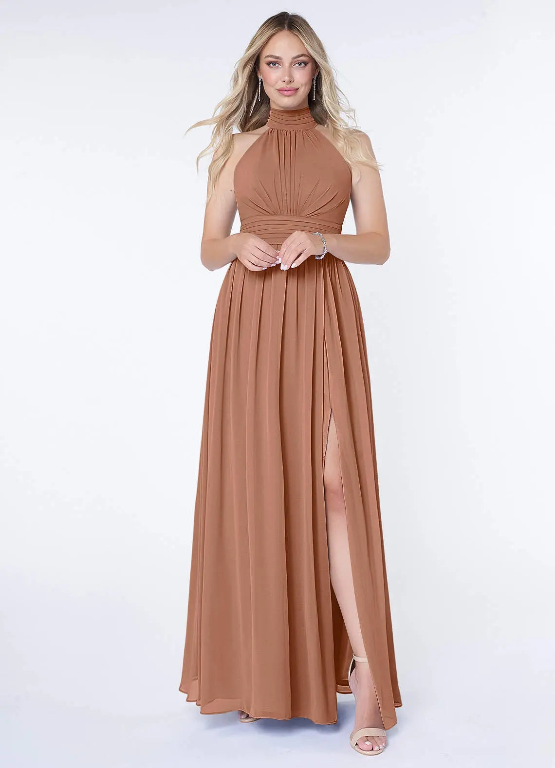 Iman A-Line Halter Chiffon Bridesmaid Dress in Bronzer