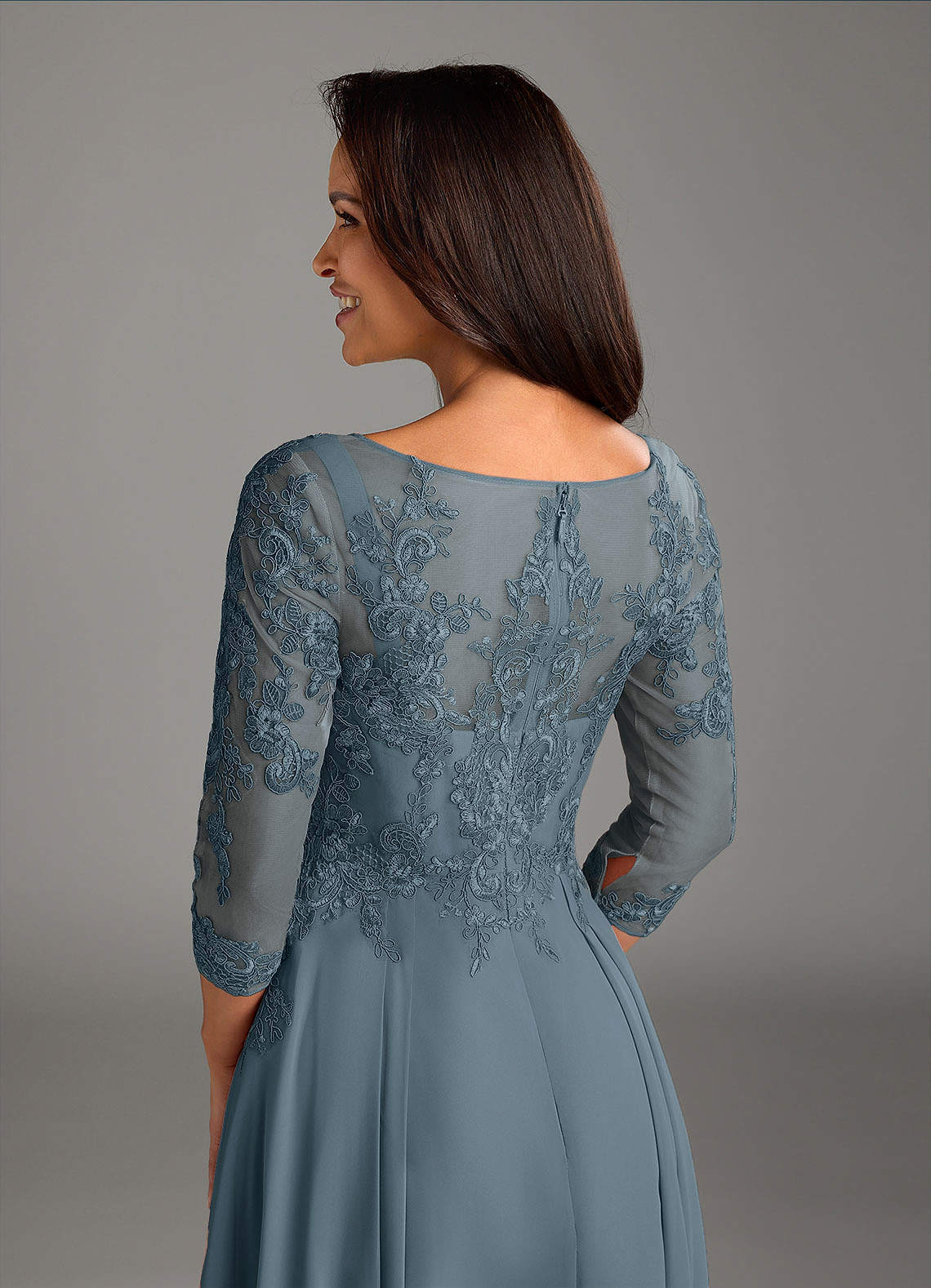 Marge A-Line Scoop-Neck Chiffon and Lace Mother of the Bride Dress in Twilight