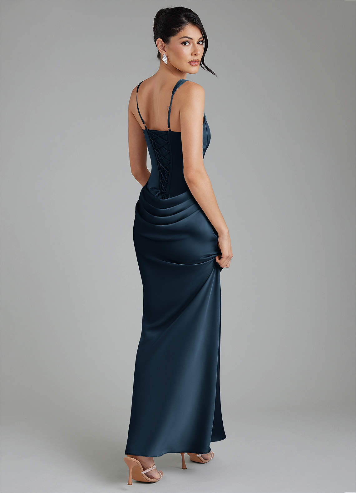 Etta Mermaid Square-Neck Stretch Satin Bridesmaid Dress in Dark Navy