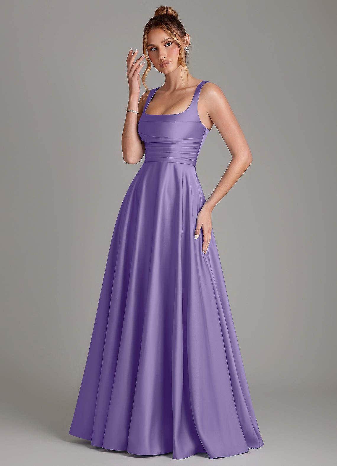 Azaria A-Line Square-Neck Stretch Satin Bridesmaid Dress in Tahiti