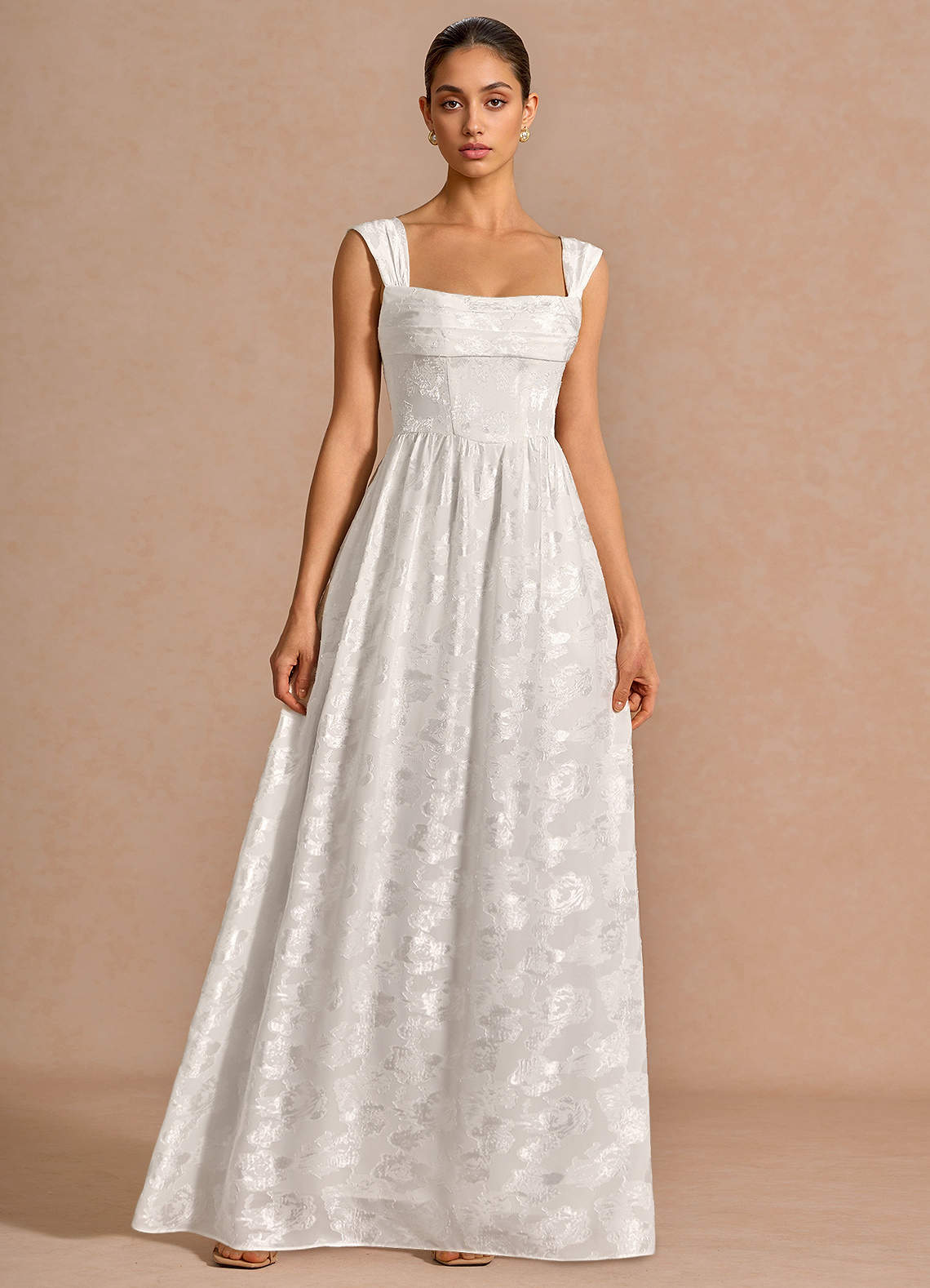 Hazel A-Line Cowl-Neck Fil Coupé Wedding Guest Dress in White