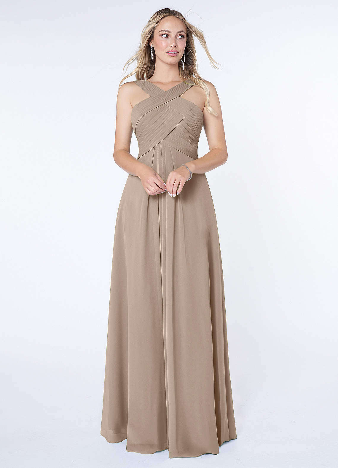 Kaleigh A-Line Halter Chiffon Bridesmaid Dress in Taupe