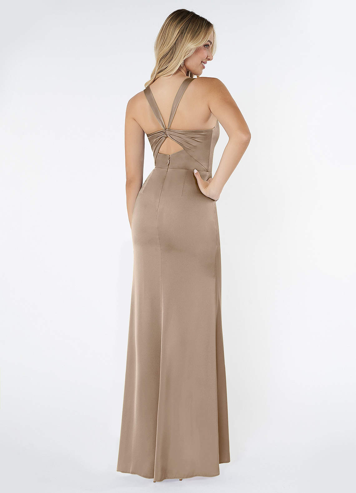 Mero Mermaid Square-Neck Stretch Satin Bridesmaid Dress in Taupe