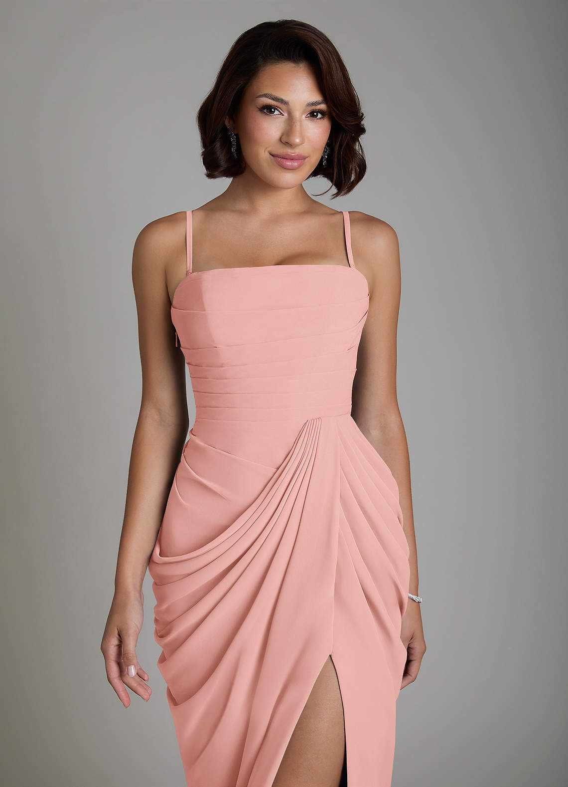 Nyra Sheath Strapless Chiffon Bridesmaid Dress in Rosette