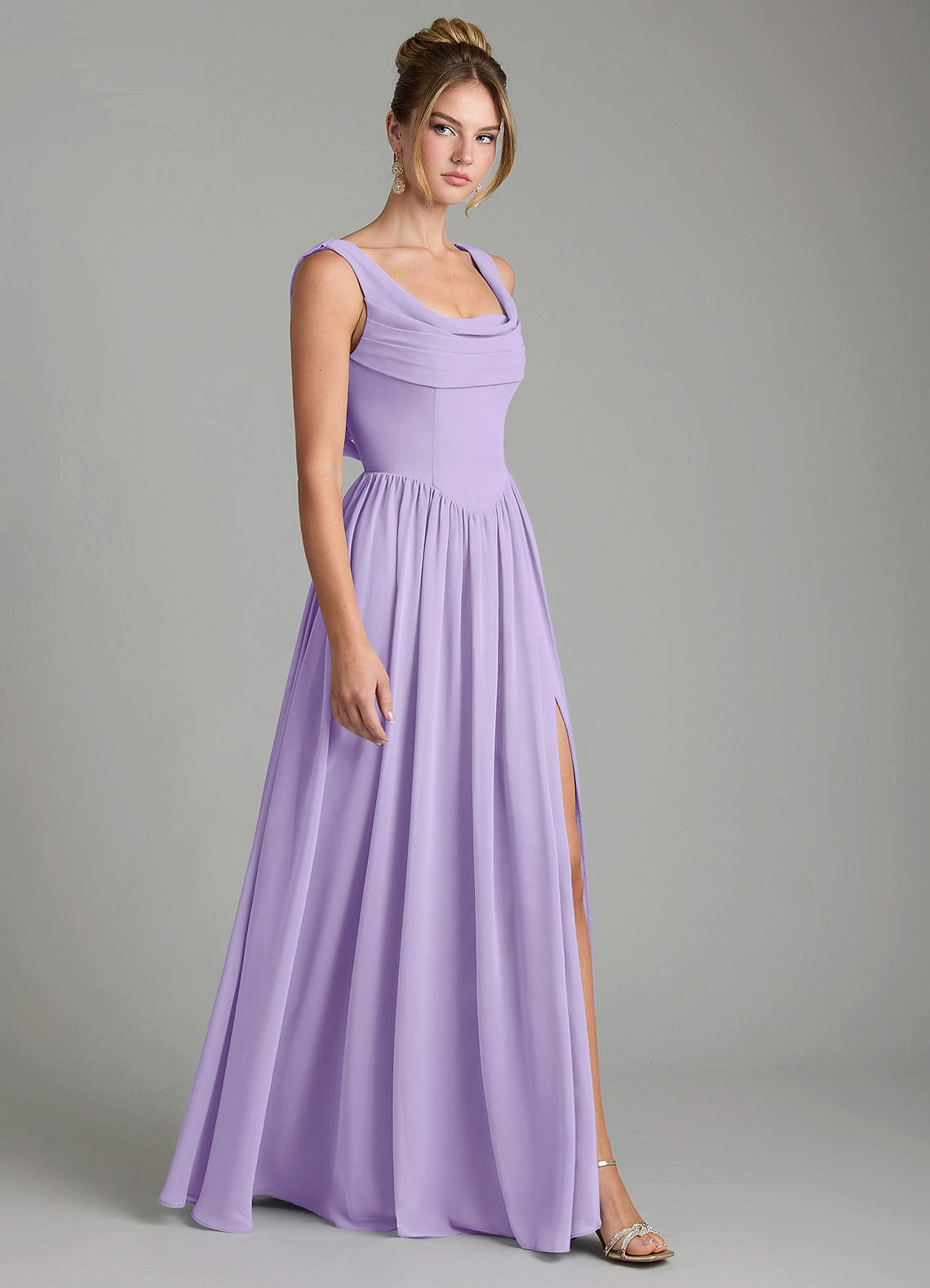Novi A-Line Square-Neck Chiffon Bridesmaid Dress in Lilac