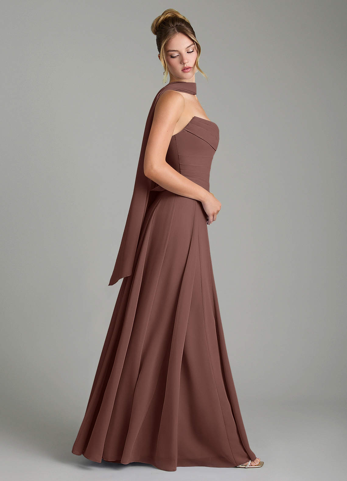 Gabriela A-Line Cowl-Neck Chiffon Bridesmaid Dress in Espresso