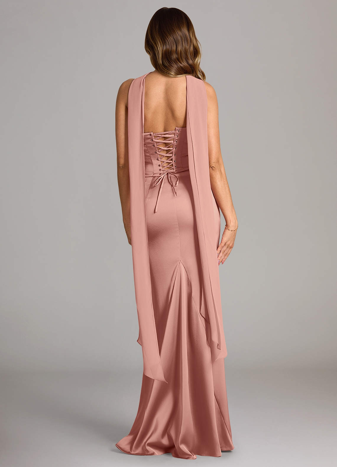 Sorrel Mermaid Cowl-Neck Stretch Satin and Chiffon Bridesmaid Dress in Rosette