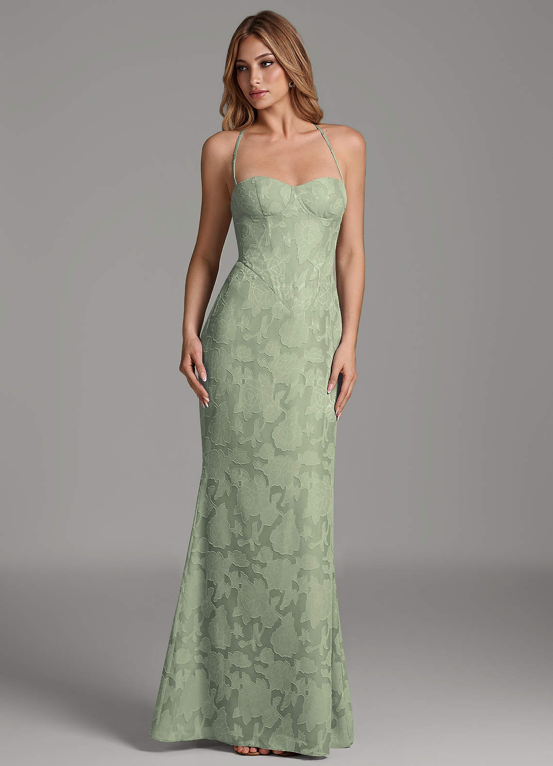 Dara Mermaid Sweetheart Floral Burnout Bridesmaid Dress in Agave