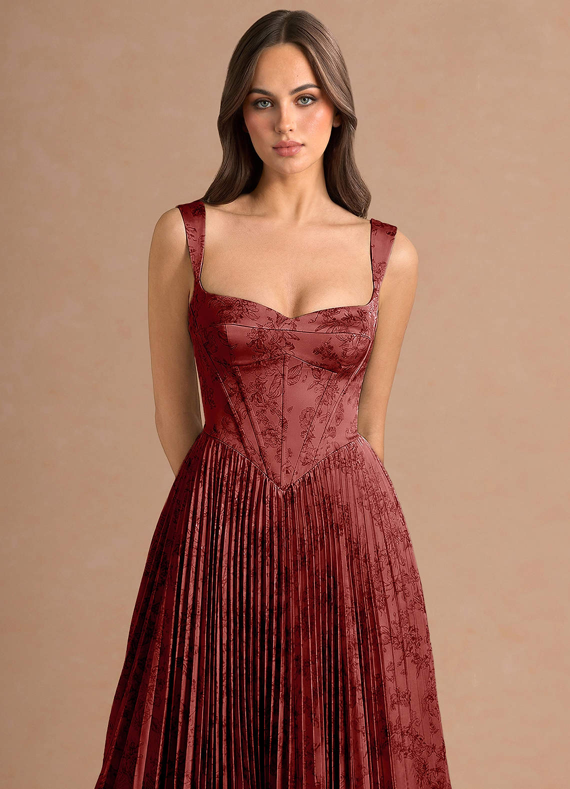 Isonelle A-Line Sweetheart Jacquard Wedding Guest Dress in Orange Red