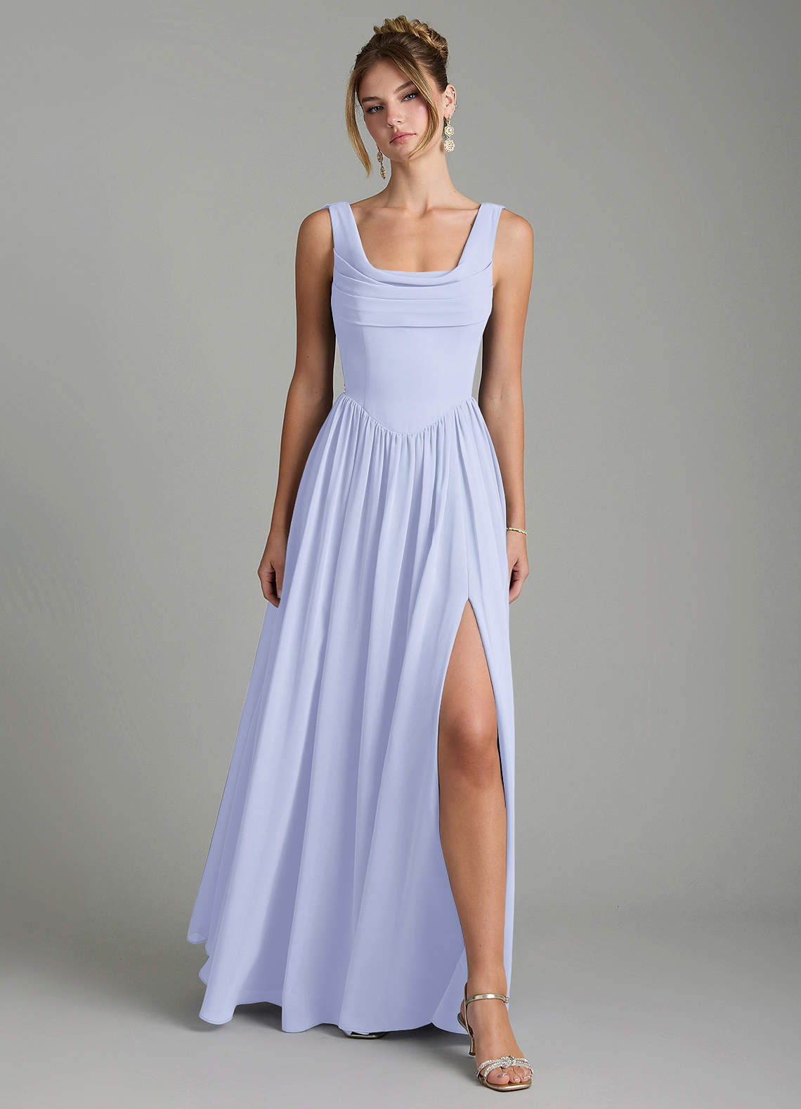 Novi A-Line Square-Neck Chiffon Bridesmaid Dress in Lavender