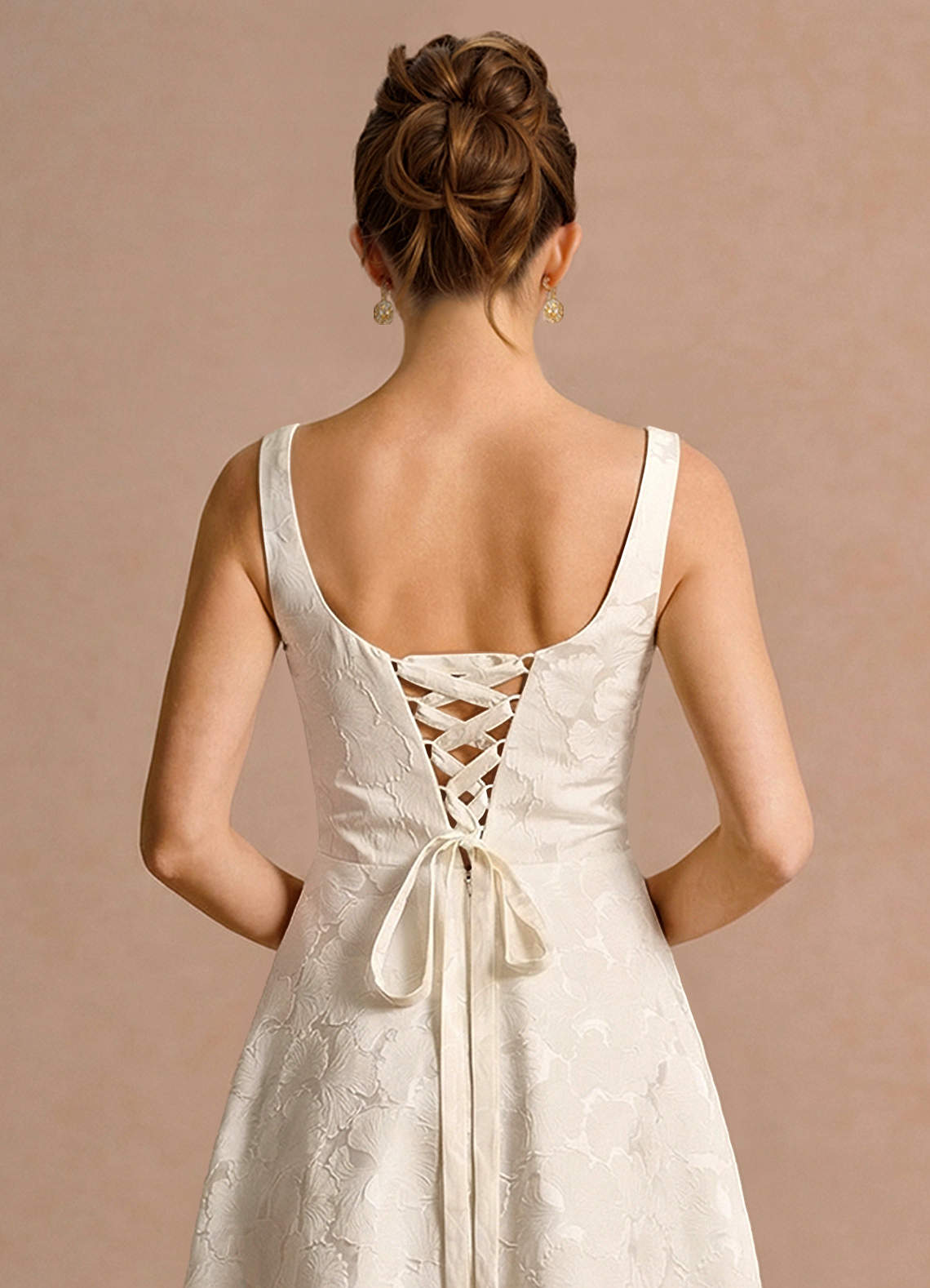 Effie A-Line Square-Neck Jacquard Evening Dress in French White