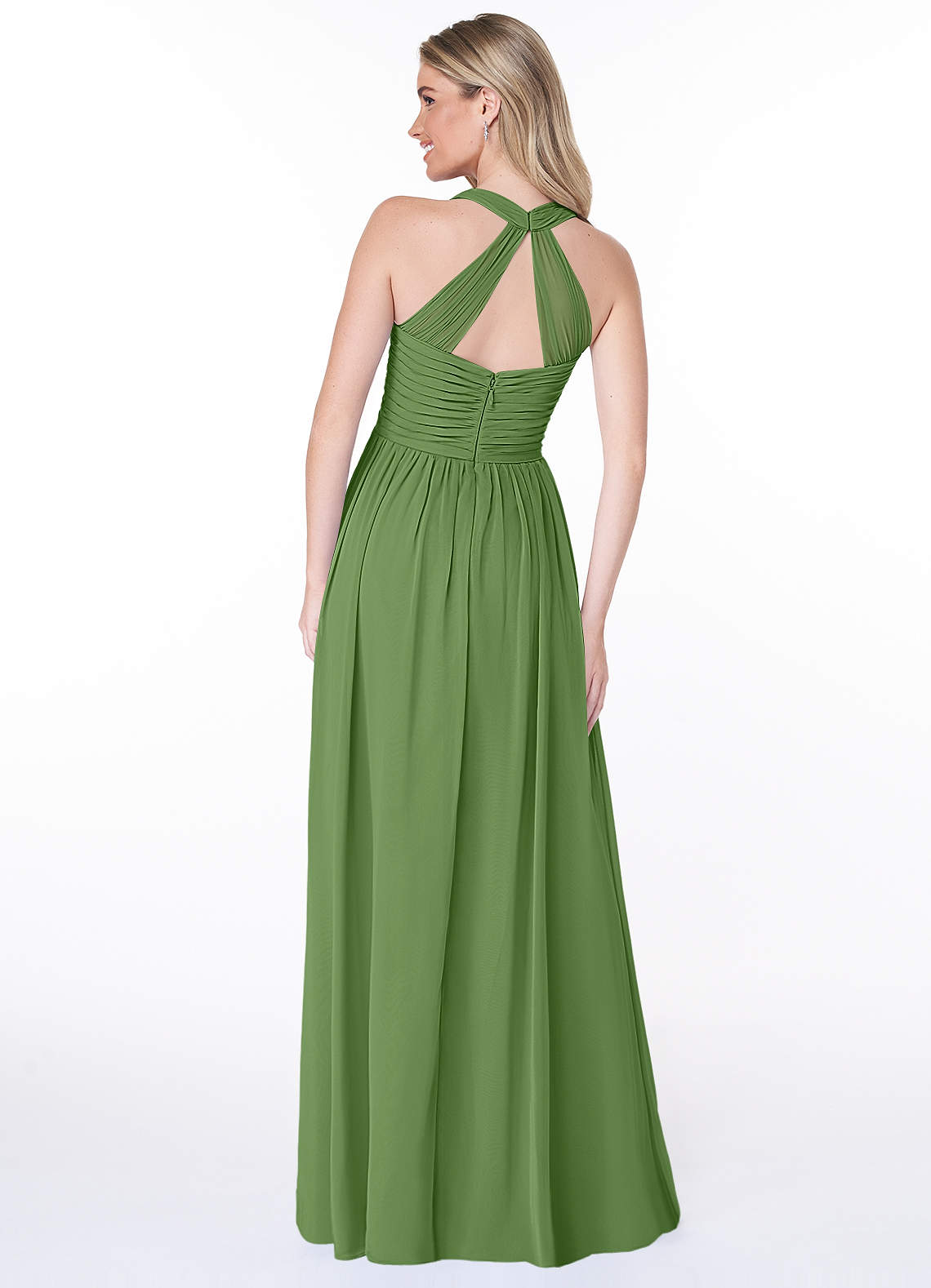 Jaclyn A-Line Halter Chiffon Bridesmaid Dress in Basil