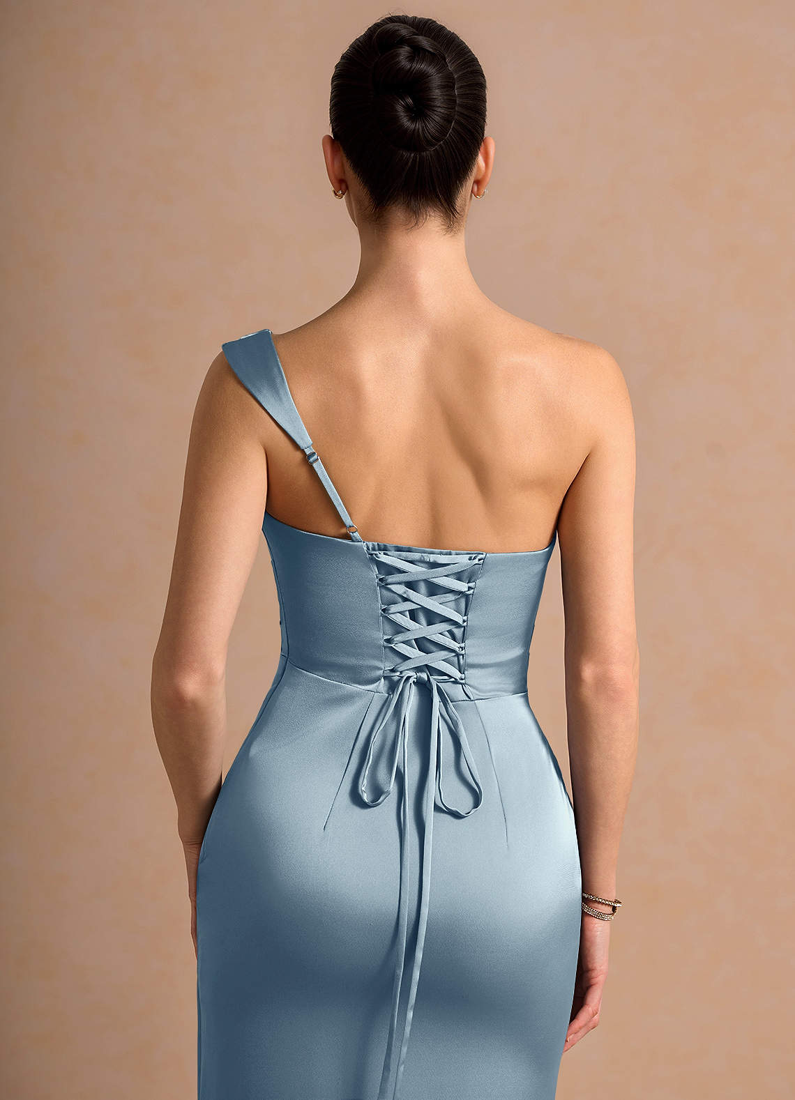 Cassiopeia One-Shoulder Draped Stretch Satin Evening Dress in Powder Blue