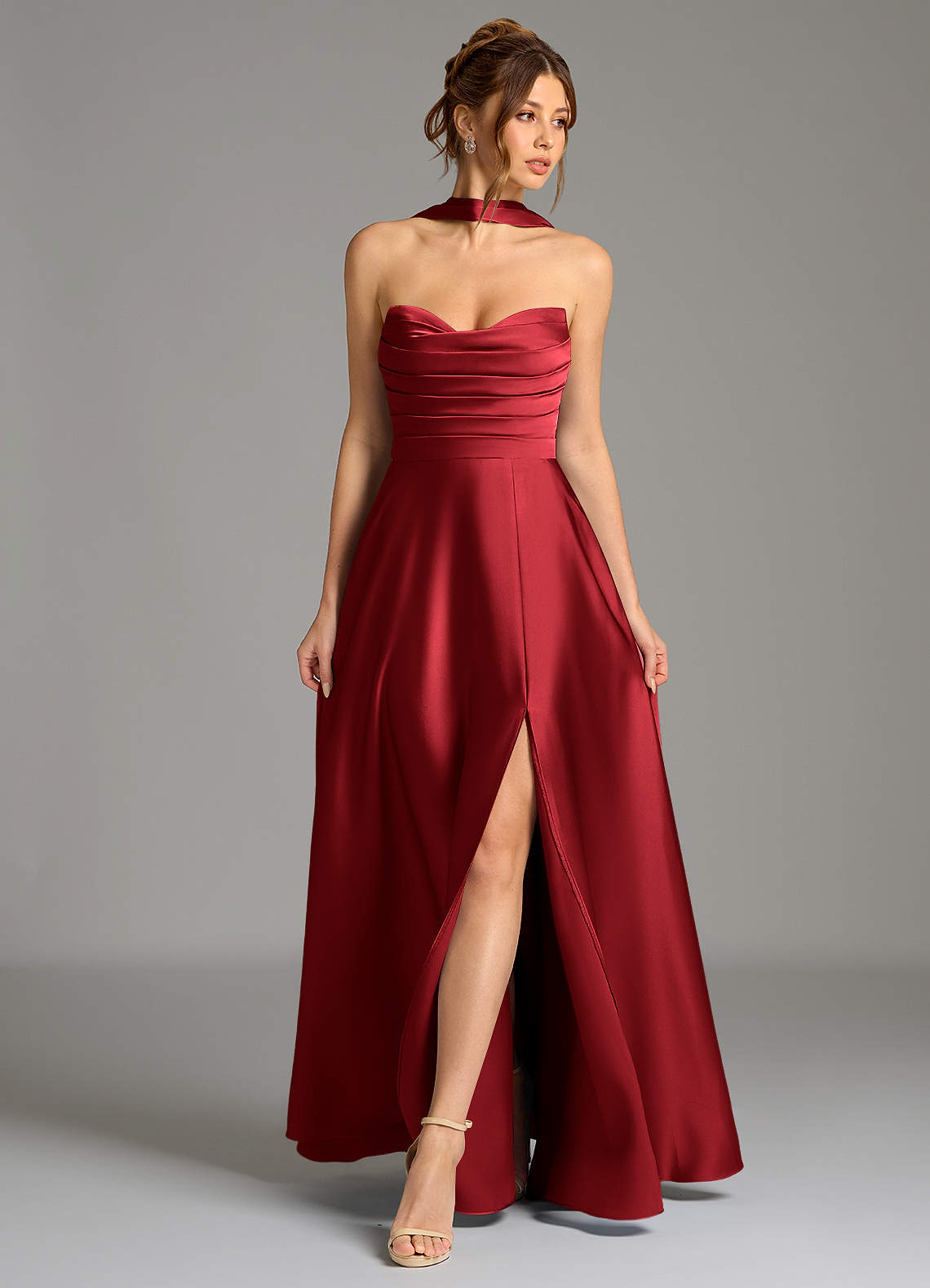 Ayla A-Line Sweetheart Stretch Satin Bridesmaid Dress in Scarlet