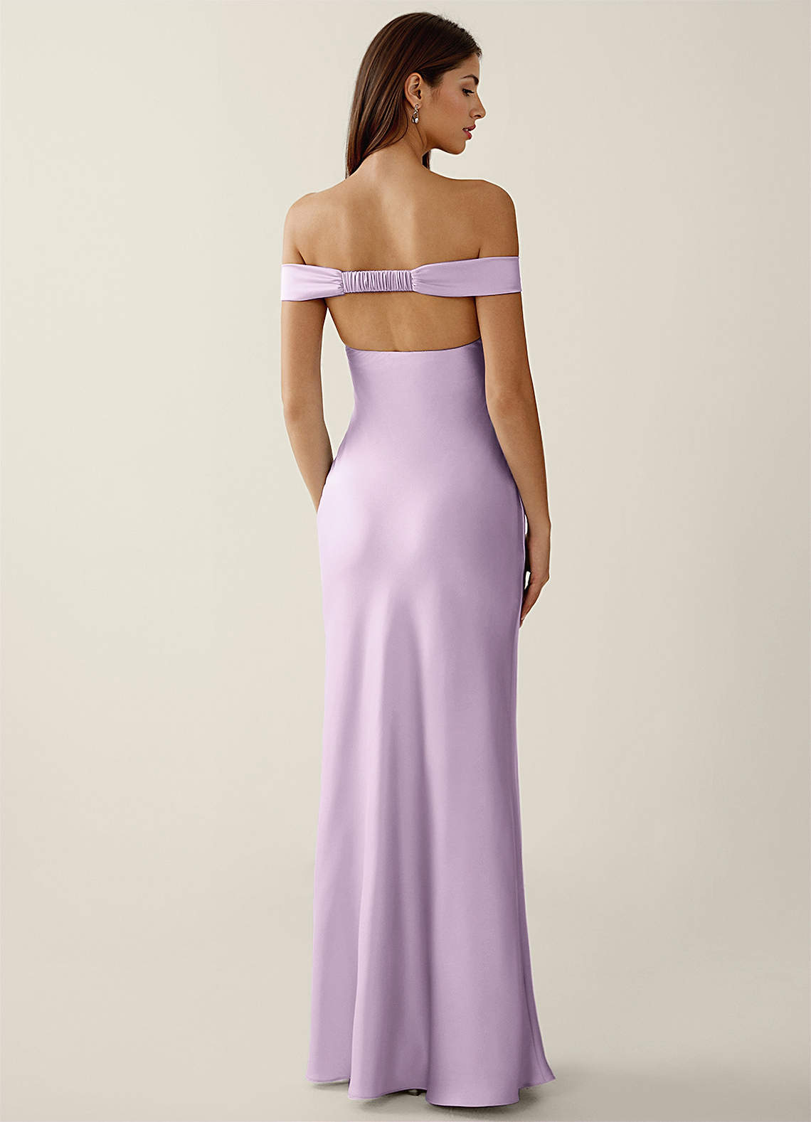 Gwendonme Sheath Off-the-Shoulder Satin Crystal Linen Evening Dress in Frosted Lilac