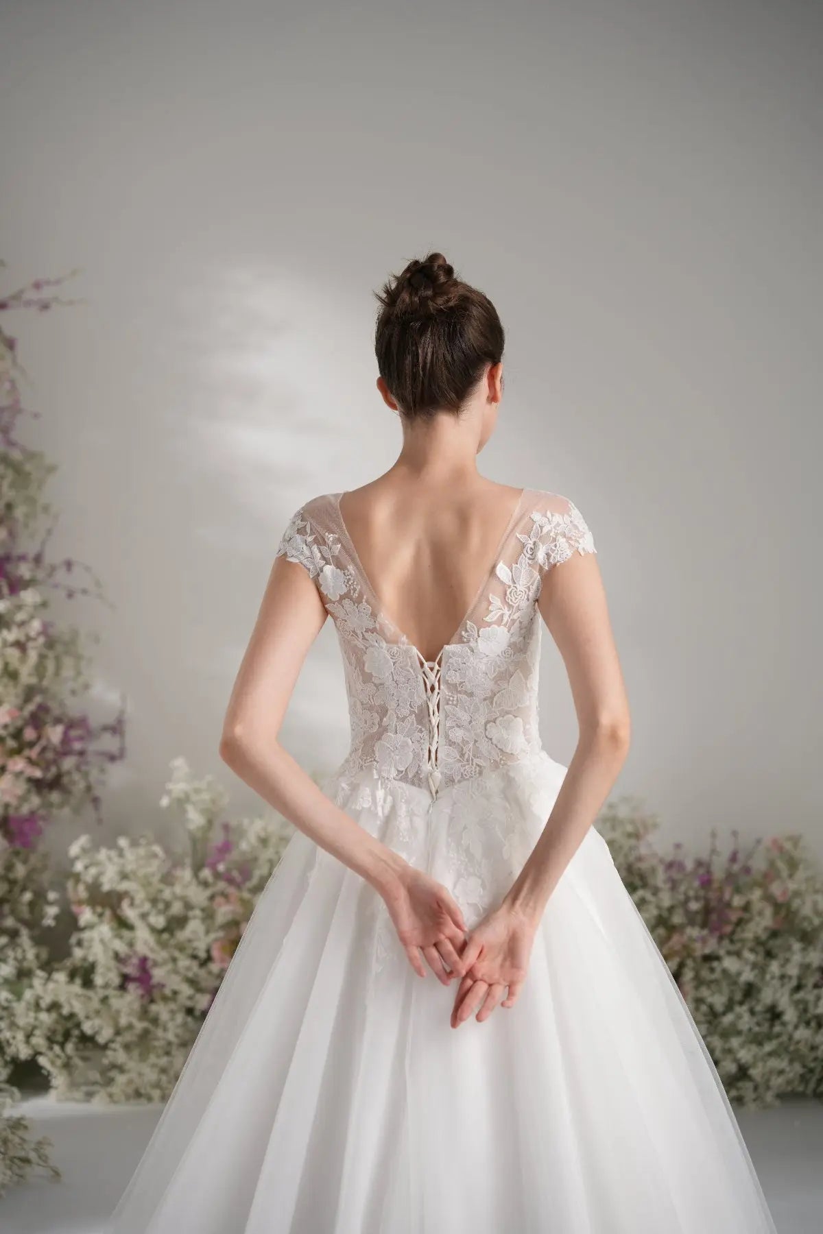 A-line Lllusion Neck Full Lace Luxury Mesh Wedding Dress With Court Train zhexudai