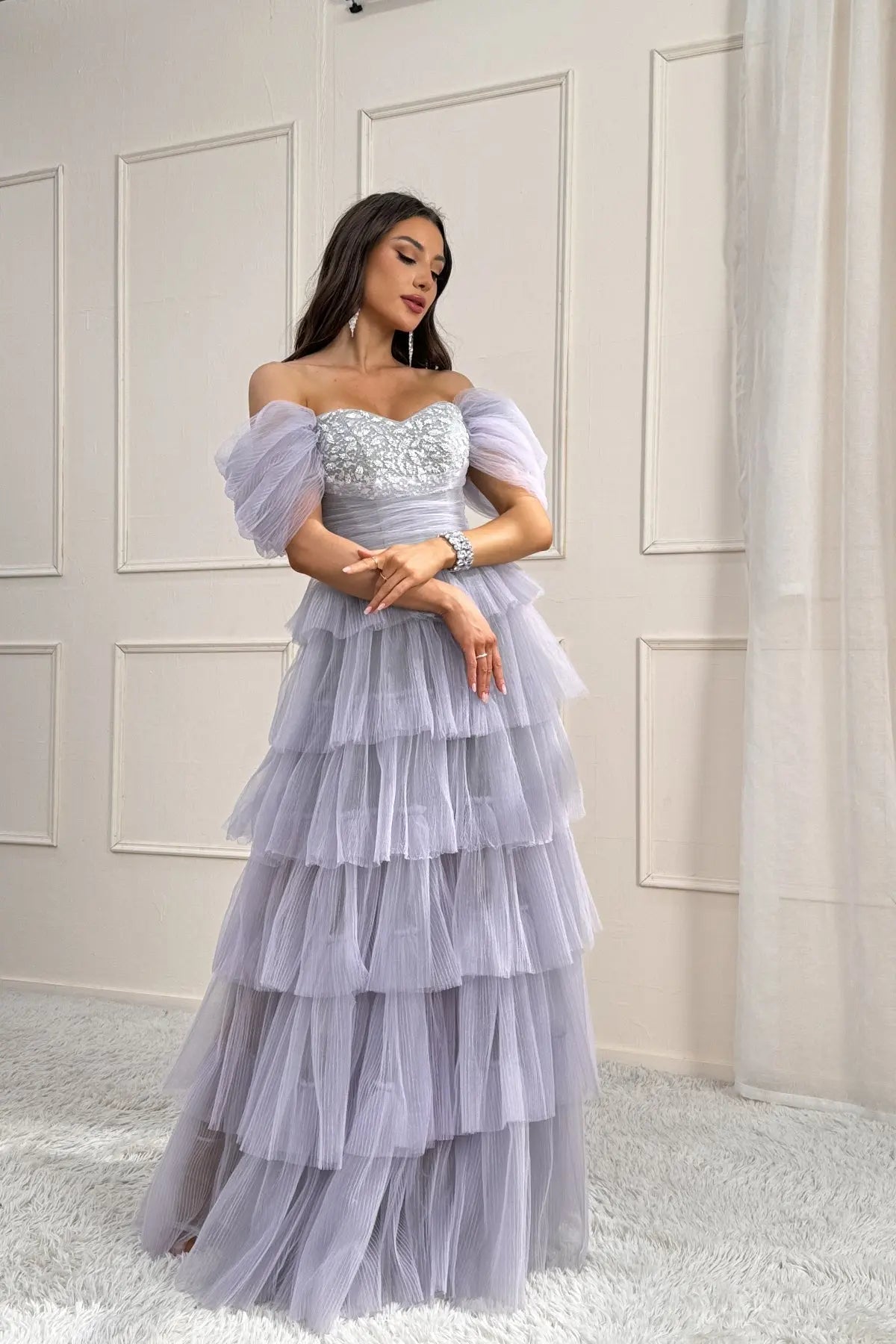 Avelisse A-Line Off-the-Shoulder Tulle Prom Dress zhexudai