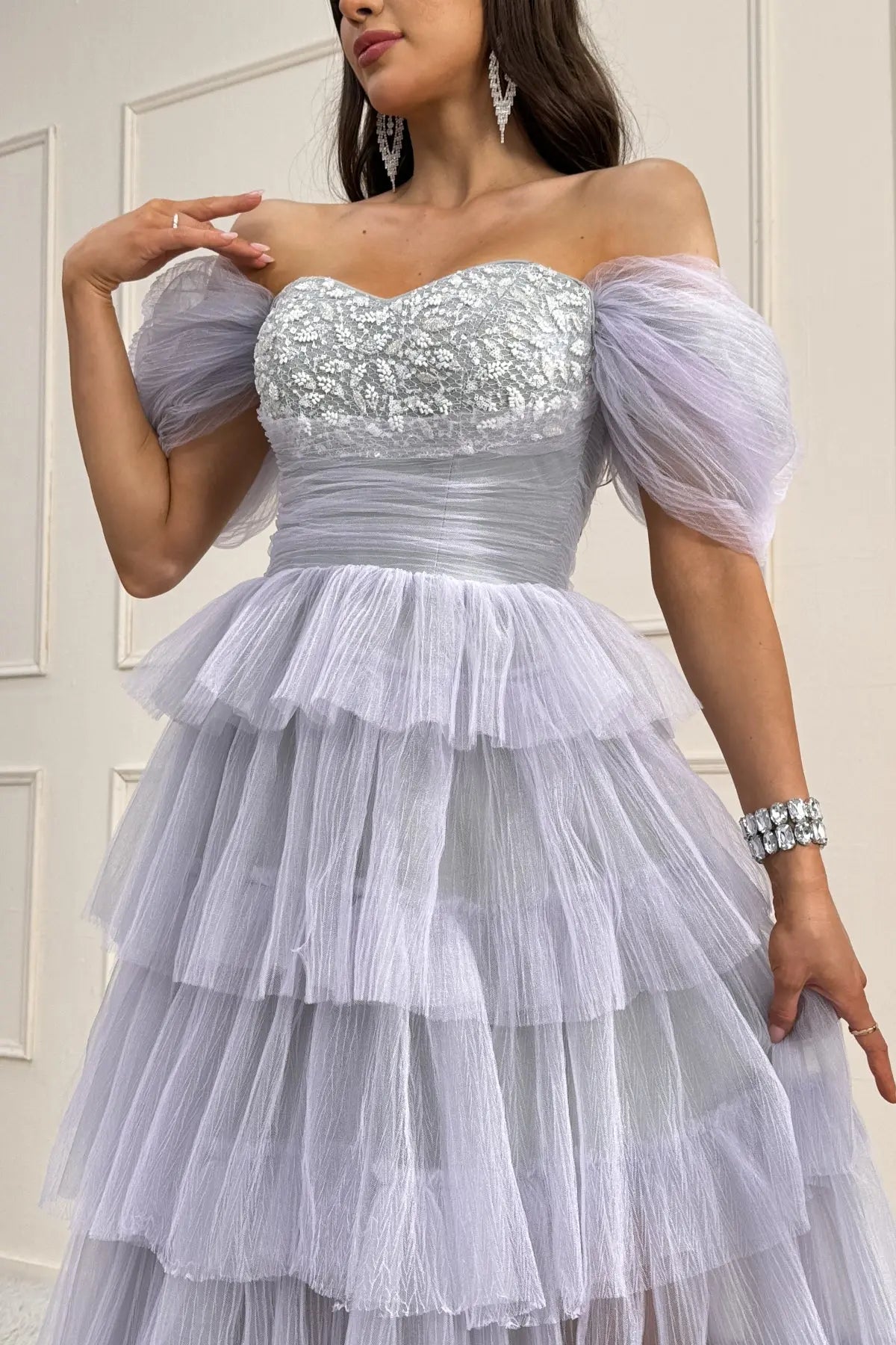 Avelisse A-Line Off-the-Shoulder Tulle Prom Dress zhexudai