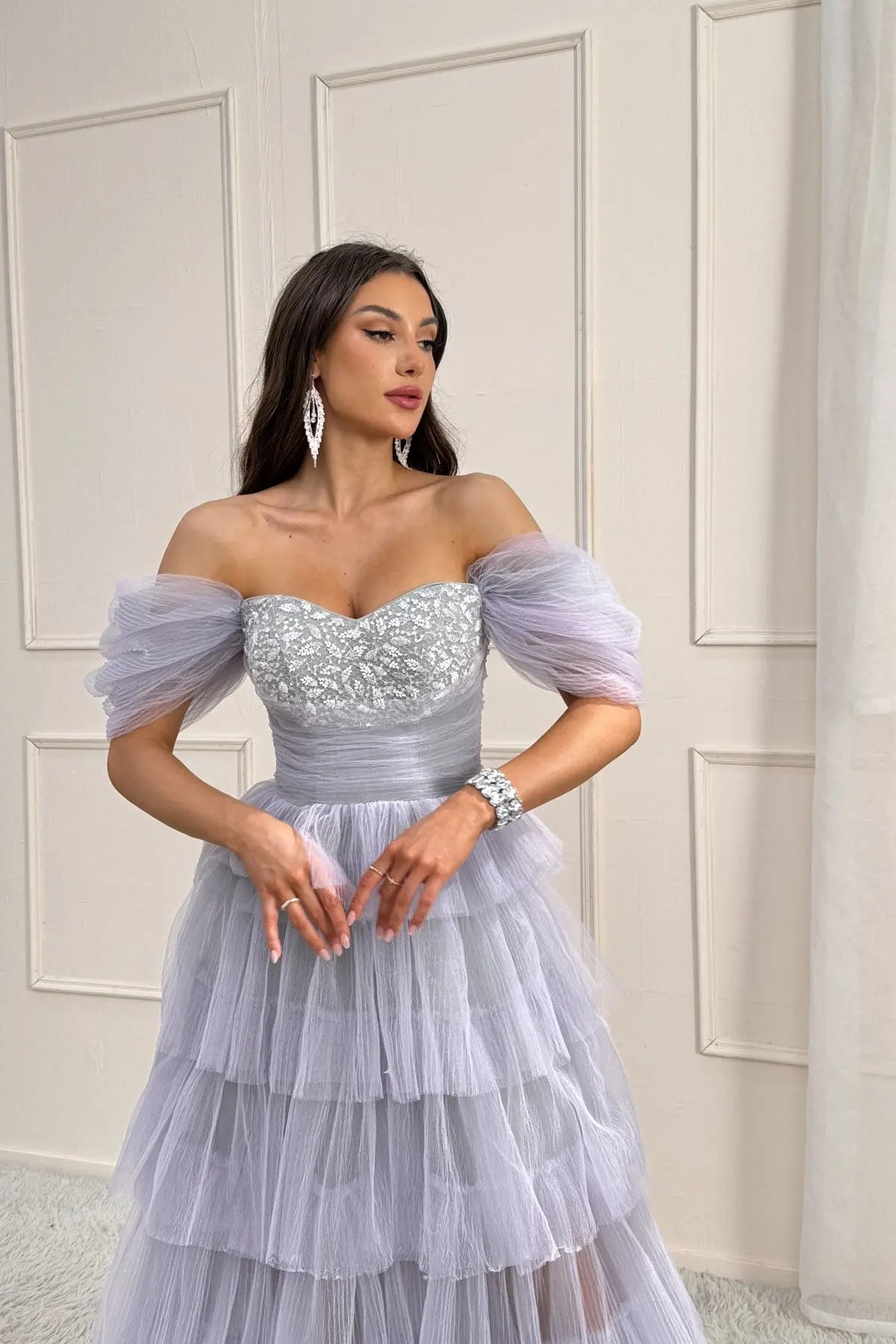 Avelisse A-Line Off-the-Shoulder Tulle Prom Dress zhexudai