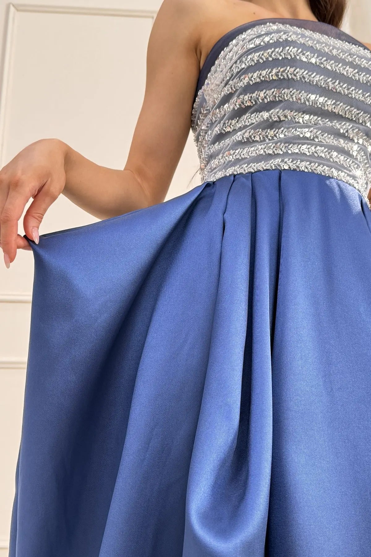 Elsinor A-Line Strapless Satin Prom Dress zhexudai