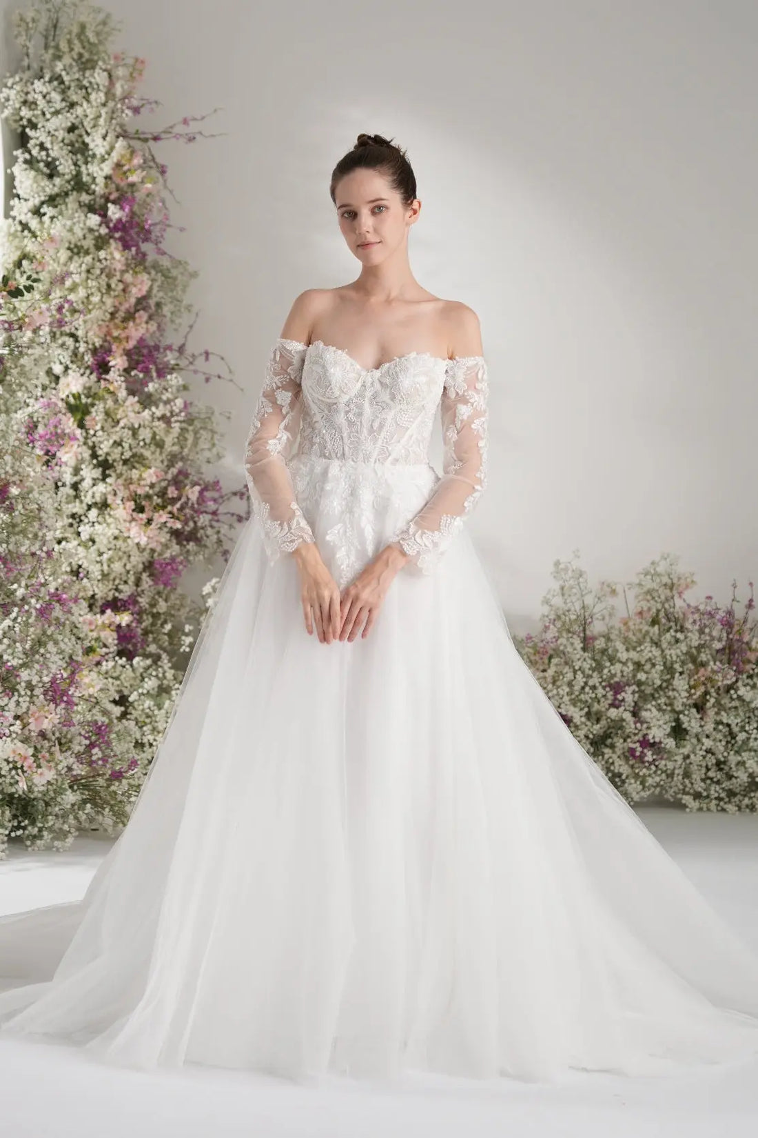 A-line Sweetheart Sleeveless Mesh Full Lace Elegant Wedding Dress With Court Train zhexudai