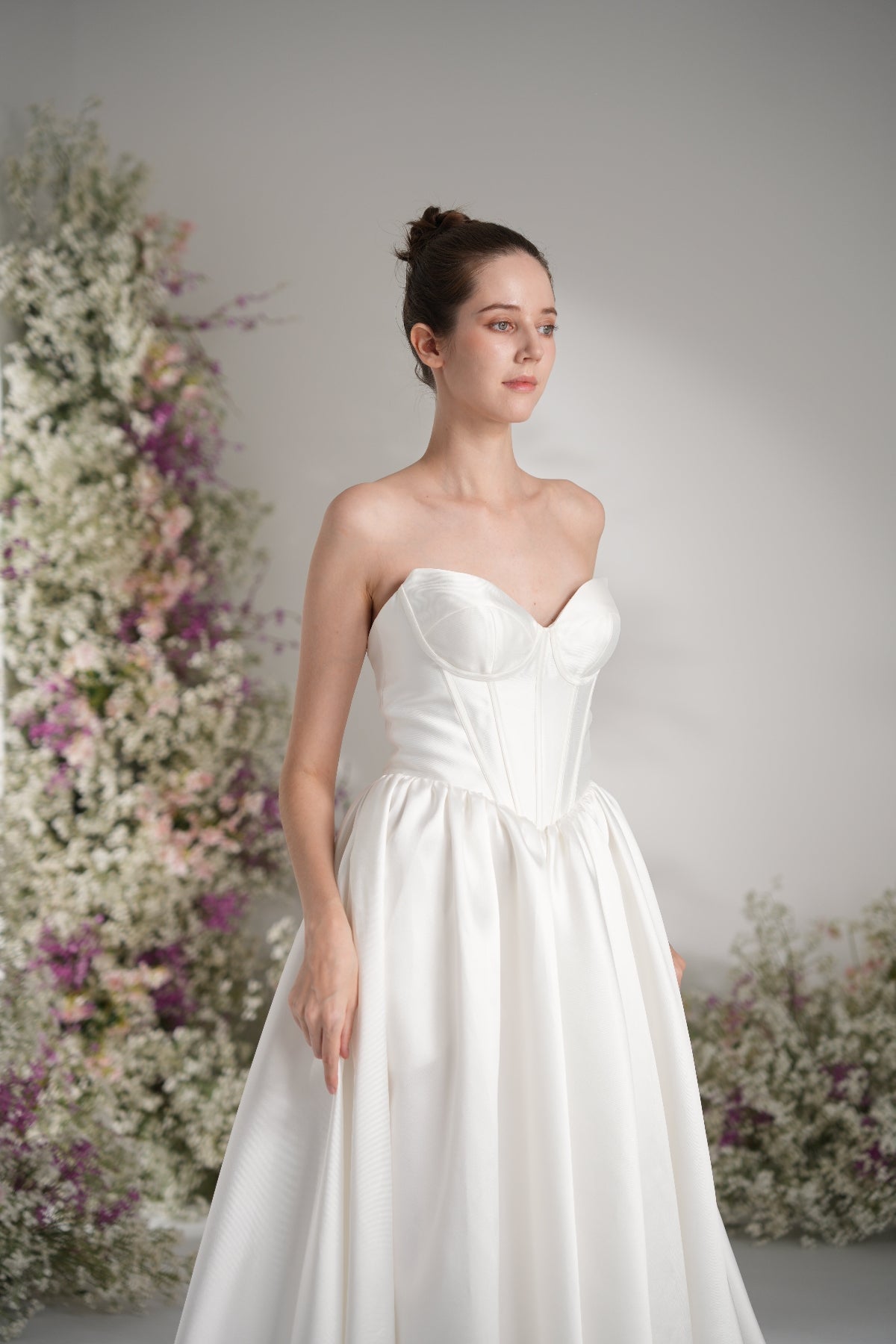 A-line Sweetheart Sleeveless High Slit  Satin Modest Wedding Dress With Court Train zhexudai