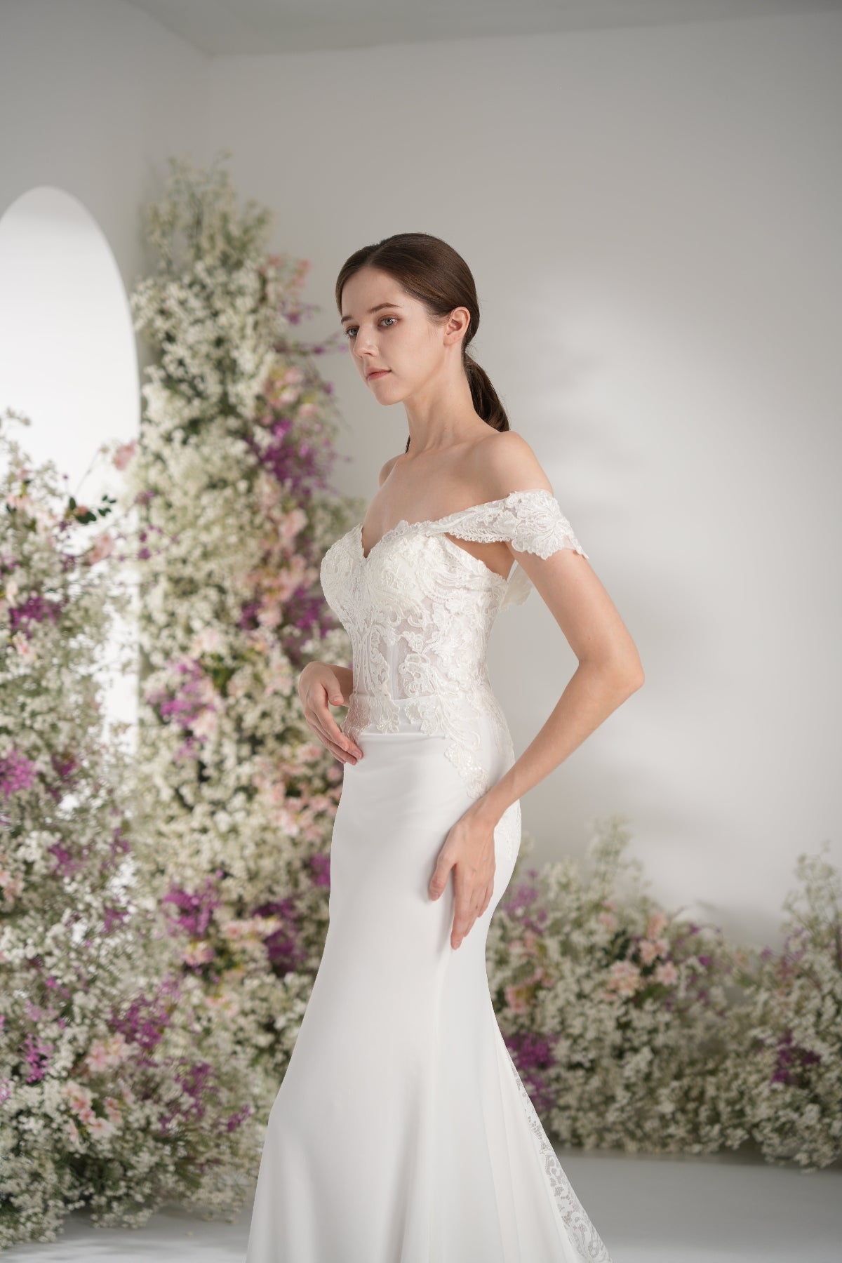 Trumpet/Mermaid Off-The Shoulder Sweetheart Full Lace Sexy Wedding Dress With Court Train zhexudai