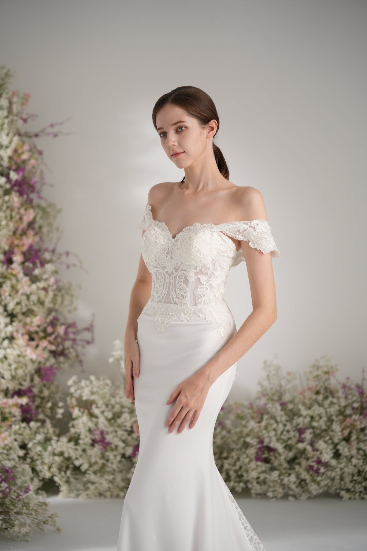 Trumpet/Mermaid Off-The Shoulder Sweetheart Full Lace Sexy Wedding Dress With Court Train zhexudai