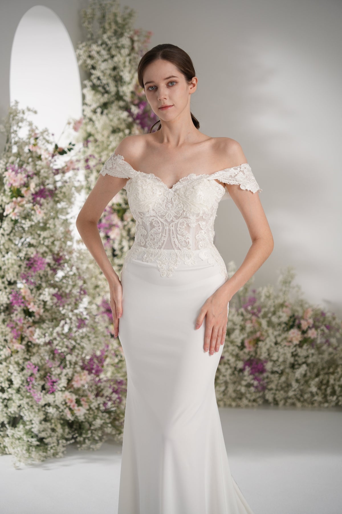 Trumpet/Mermaid Off-The Shoulder Sweetheart Full Lace Sexy Wedding Dress With Court Train zhexudai