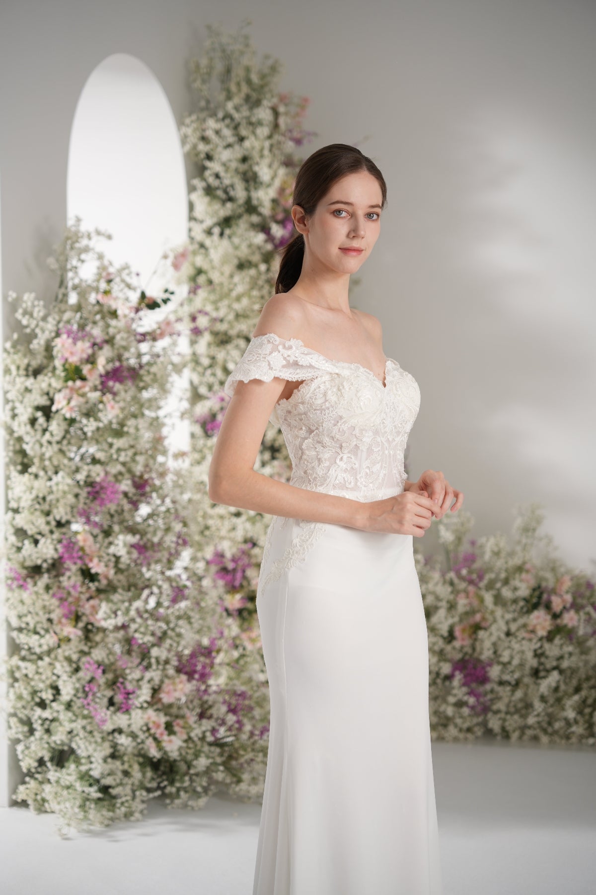 Trumpet/Mermaid Off-The Shoulder Sweetheart Full Lace Sexy Wedding Dress With Court Train zhexudai