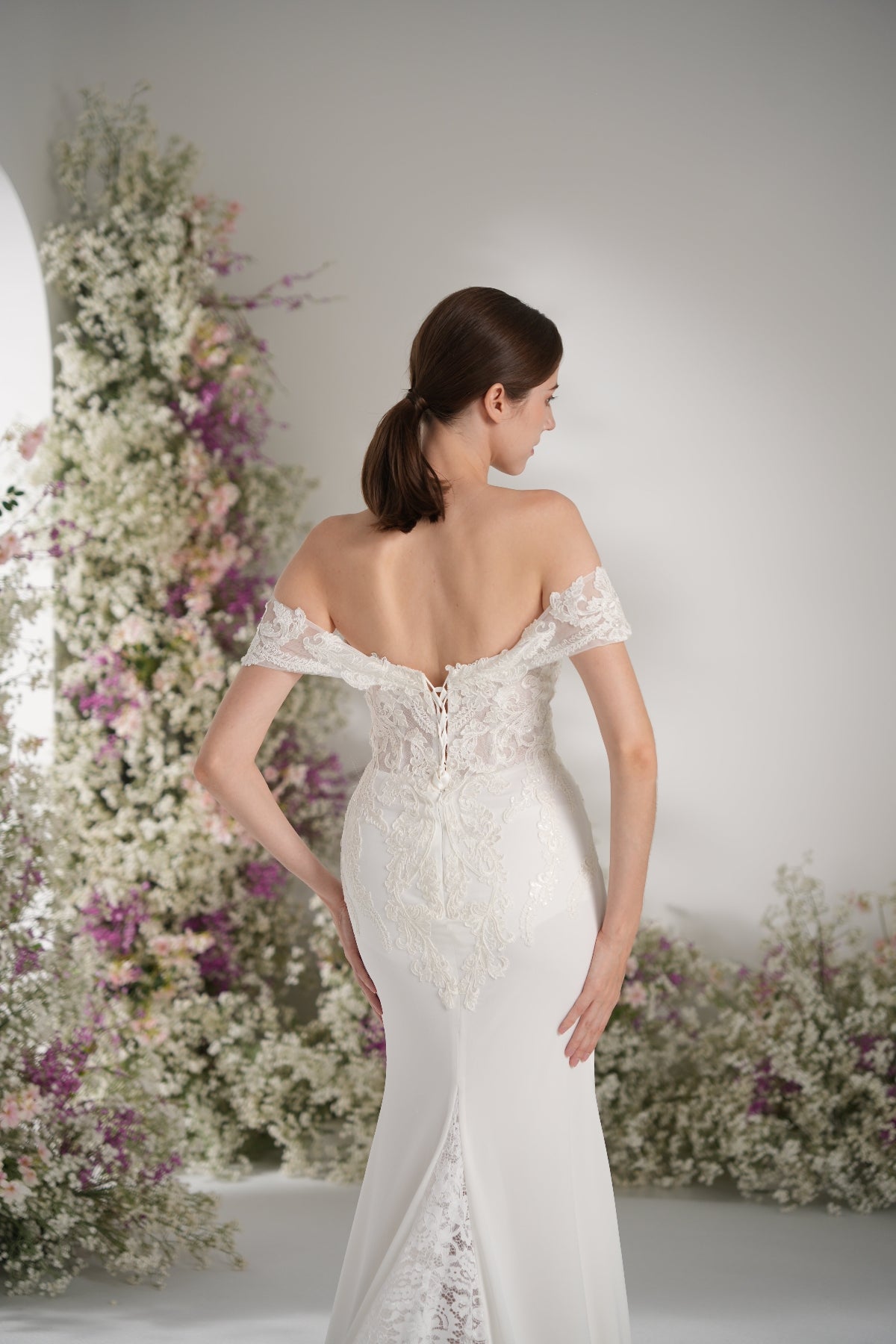 Trumpet/Mermaid Off-The Shoulder Sweetheart Full Lace Sexy Wedding Dress With Court Train zhexudai