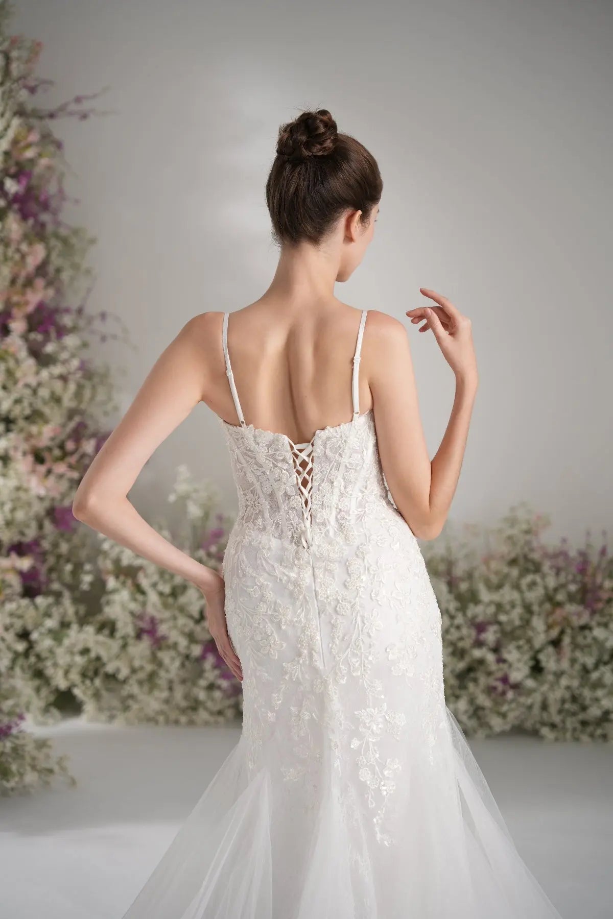 Elsinore Mermaid Sweetheart Lace Appliqué Tulle with Court Train Wedding Dress in White
