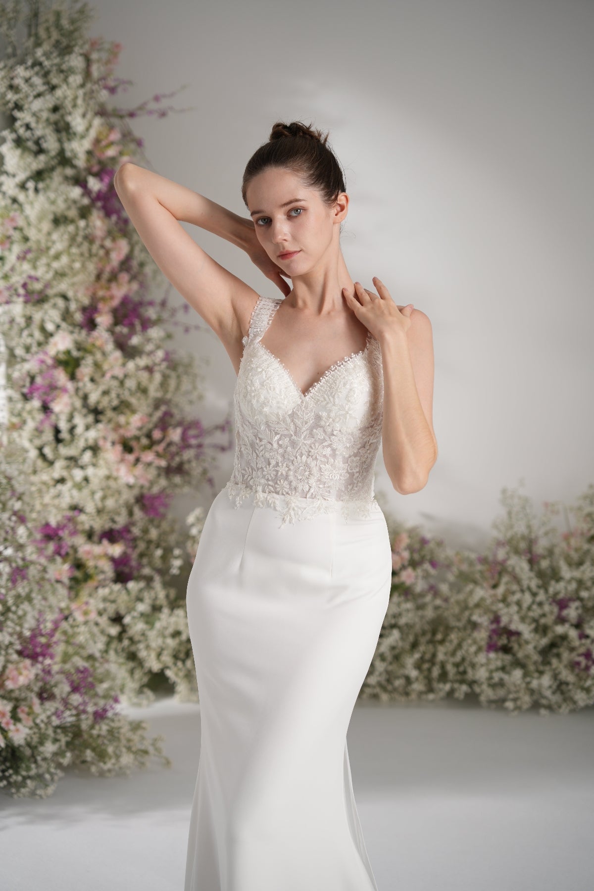TrumpetMermaid Queen neckline Sleeveless Lace Beading Wedding Dress with Court Train zhexudai