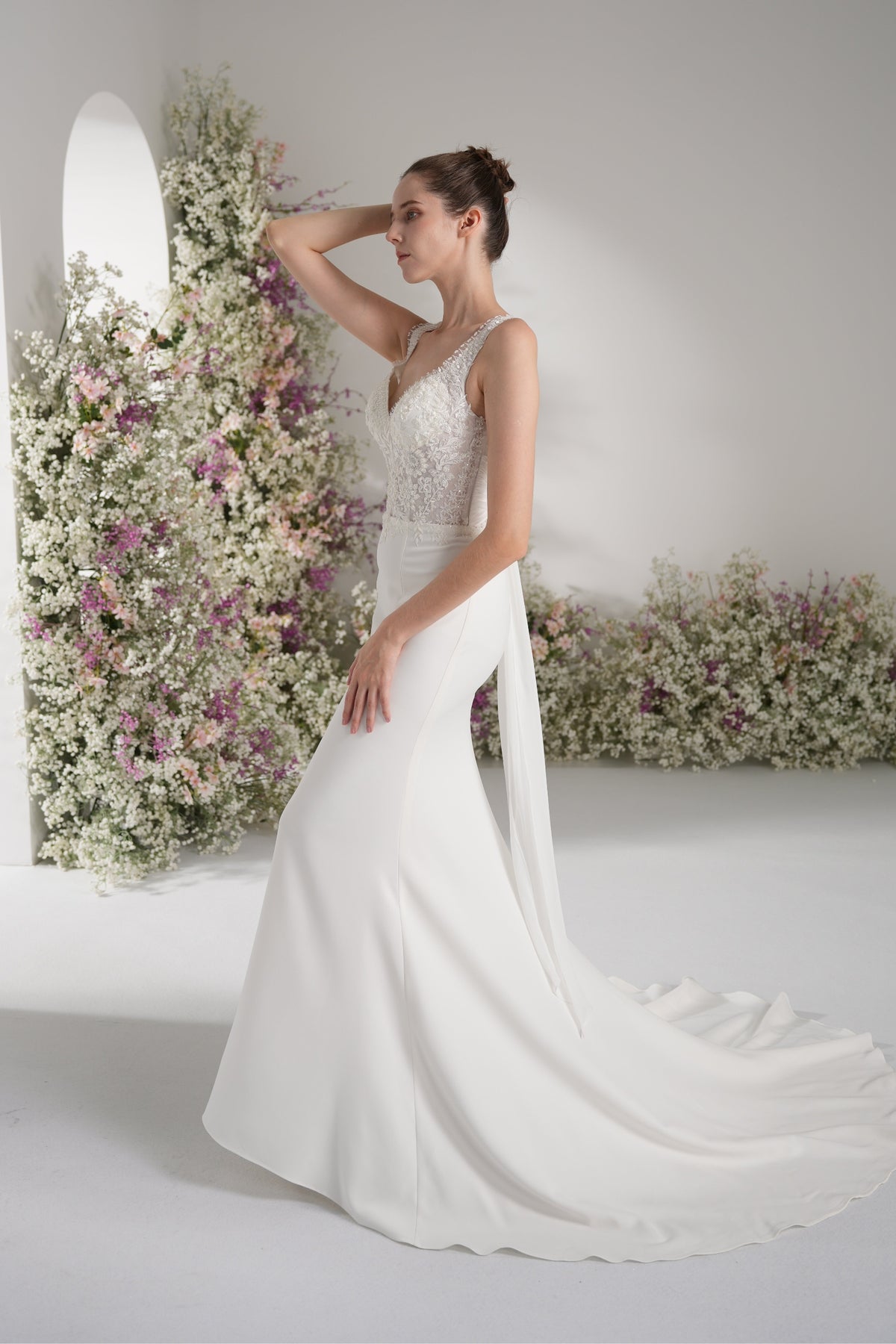TrumpetMermaid Queen neckline Sleeveless Lace Beading Wedding Dress with Court Train zhexudai