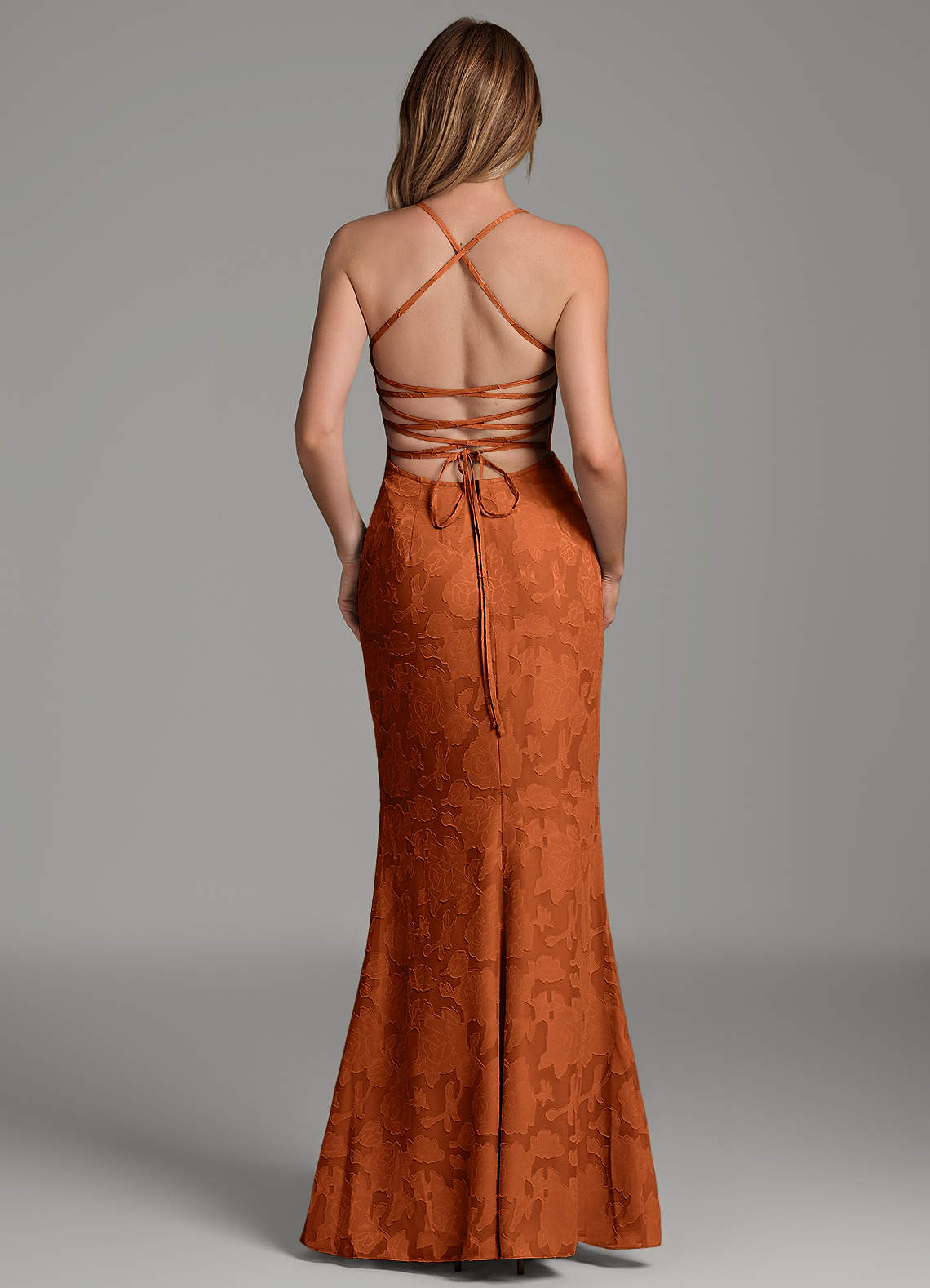 Dara Mermaid Sweetheart Floral Burnout Bridesmaid Dress in Burnt Orange