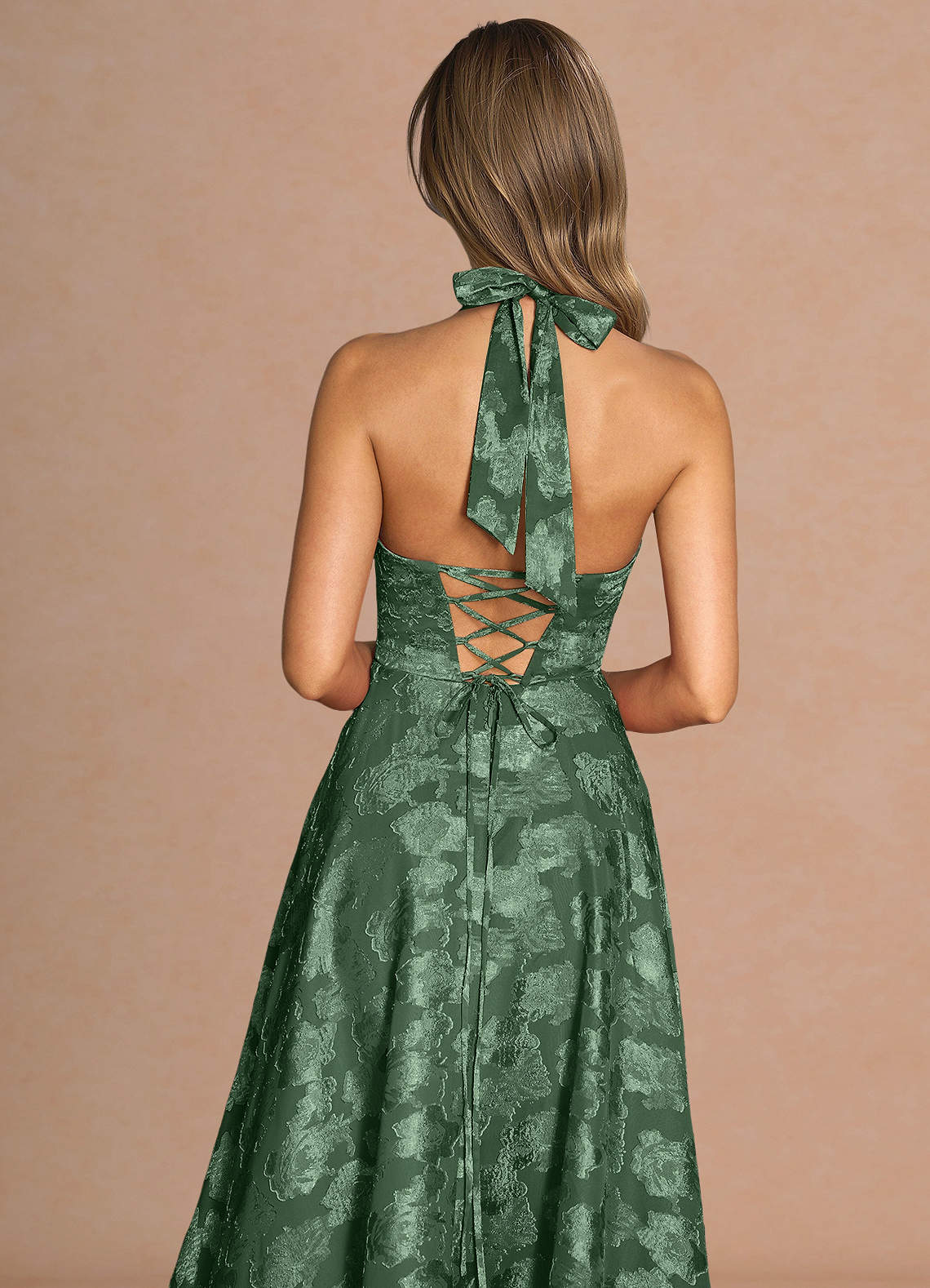 Isabeau A-Line V-Neck Fil Coupé Evening Dress in Eucalyptus