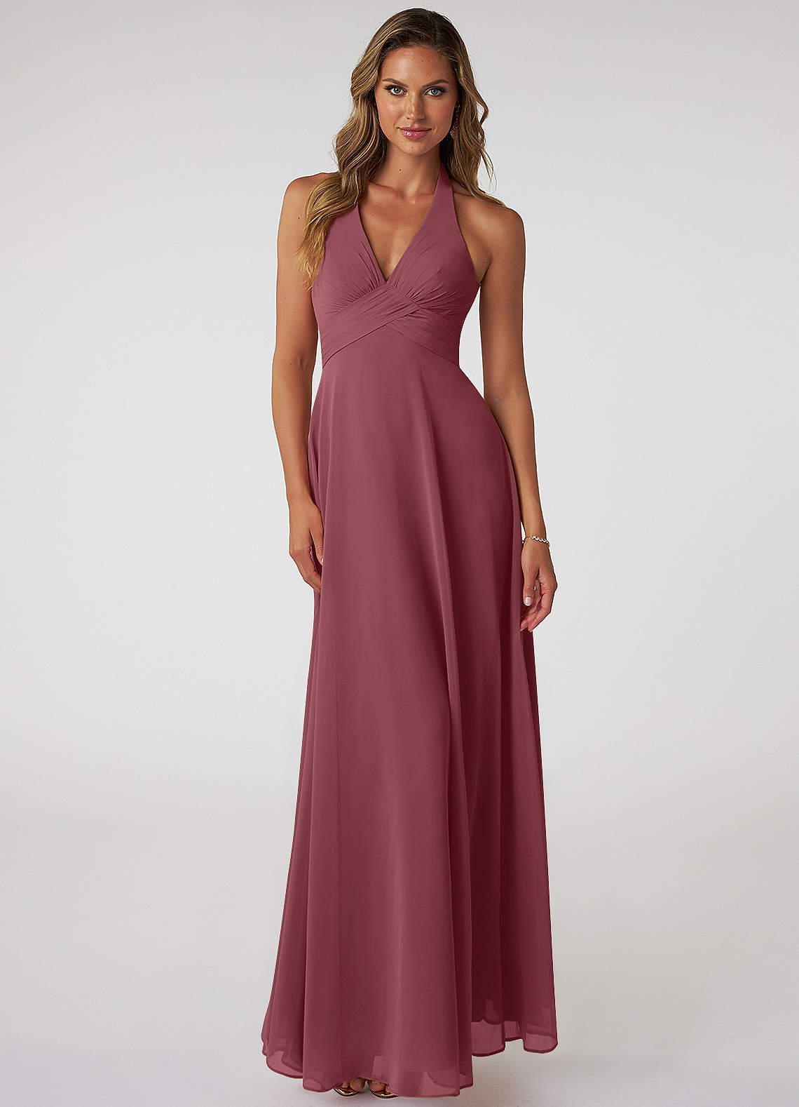 Tessie A-Line V-Neck Chiffon Bridesmaid Dress in Desert Rose