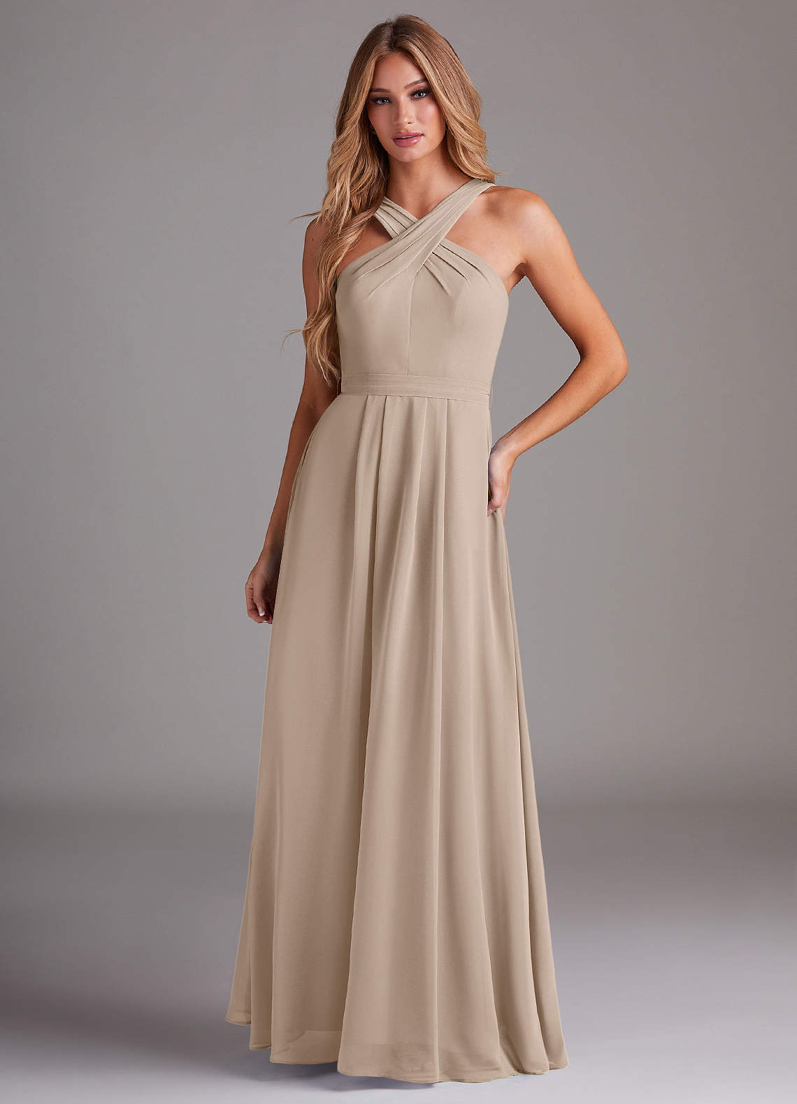 Dixie A-Line Halter Chiffon Bridesmaid Dress in Taupe