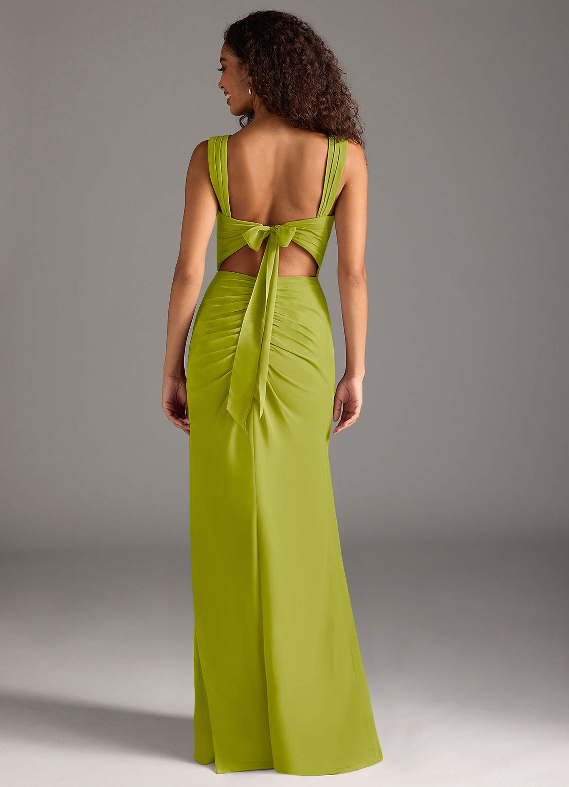 Jesaphine Sheath Square-Neck Chiffon Bridesmaid Dress in Lemongrass